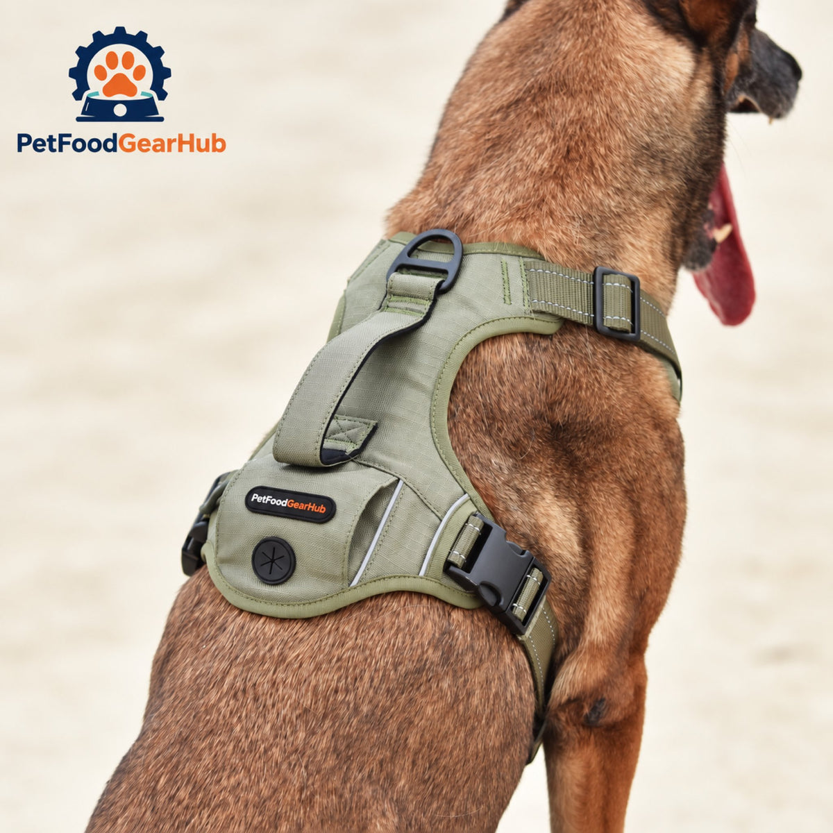 PetFoodGearHub Tactical Dog Harness with Waste Bag Holder - Control handle and waste bag holder