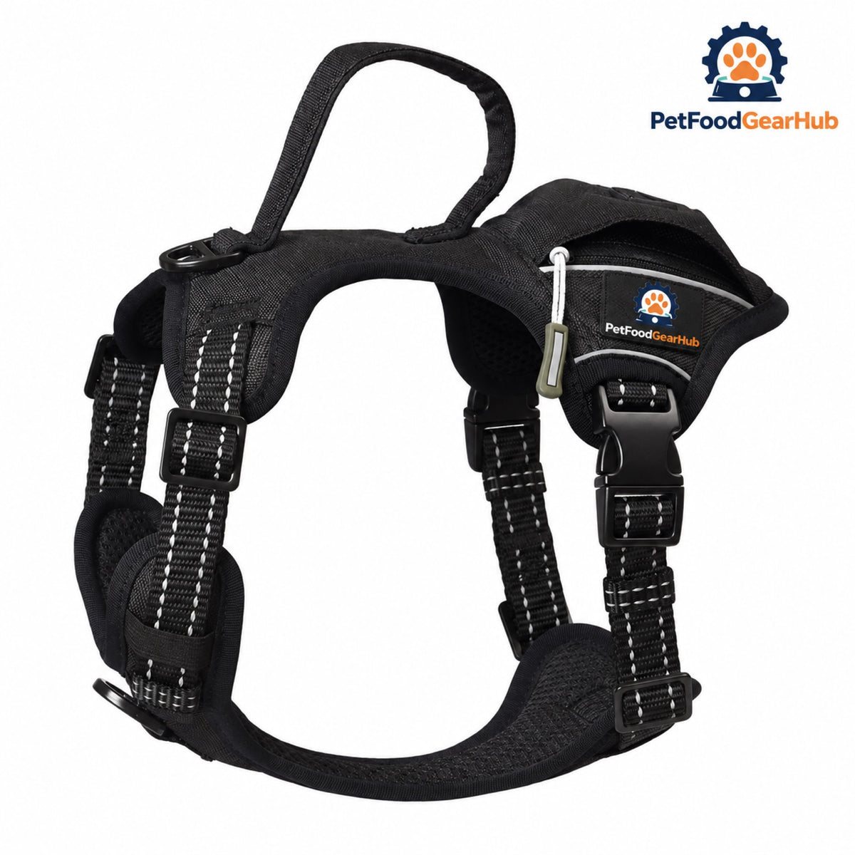 PetFoodGearHub Tactical Dog Harness with Waste Bag Holder - Black harness