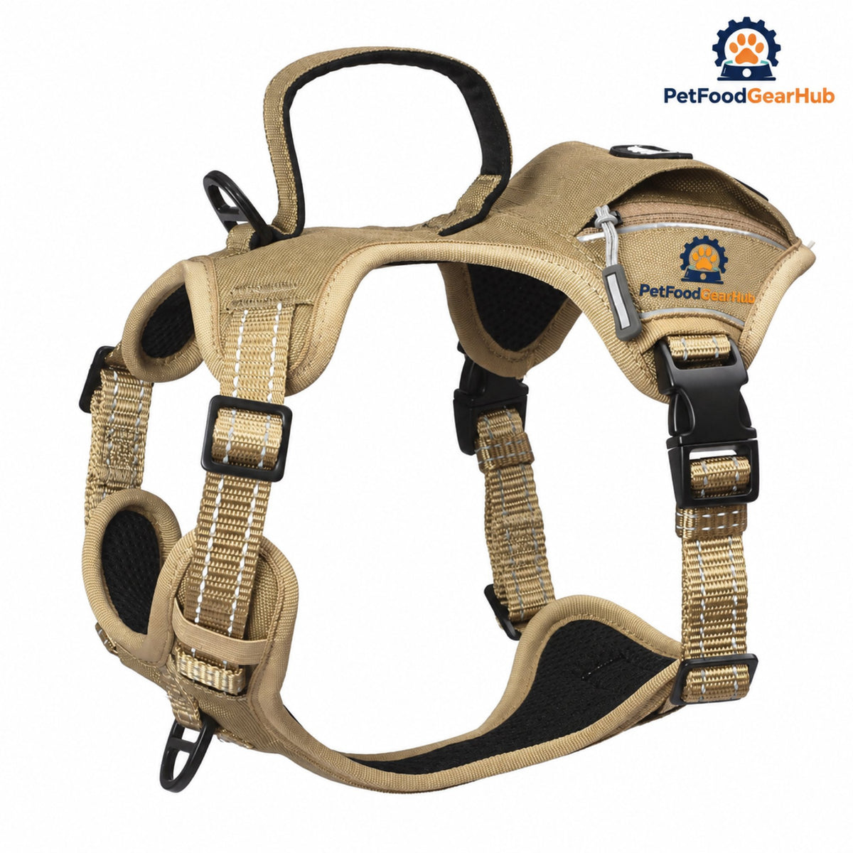 PetFoodGearHub Tactical Dog Harness with Waste Bag Holder - Brown harness