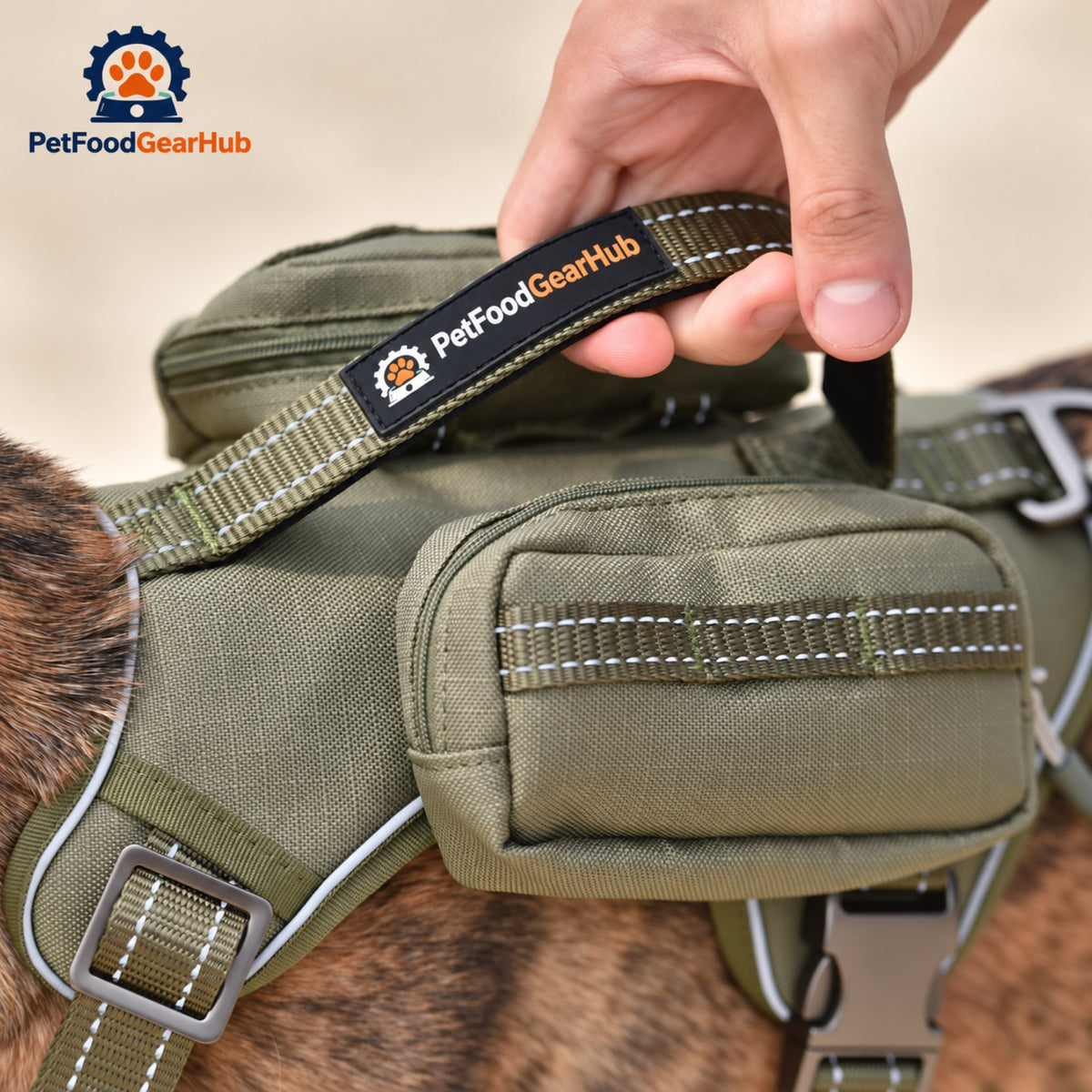 PetFoodGearHub Tactical Dog Harness with Removable Pockets - Harness control handle