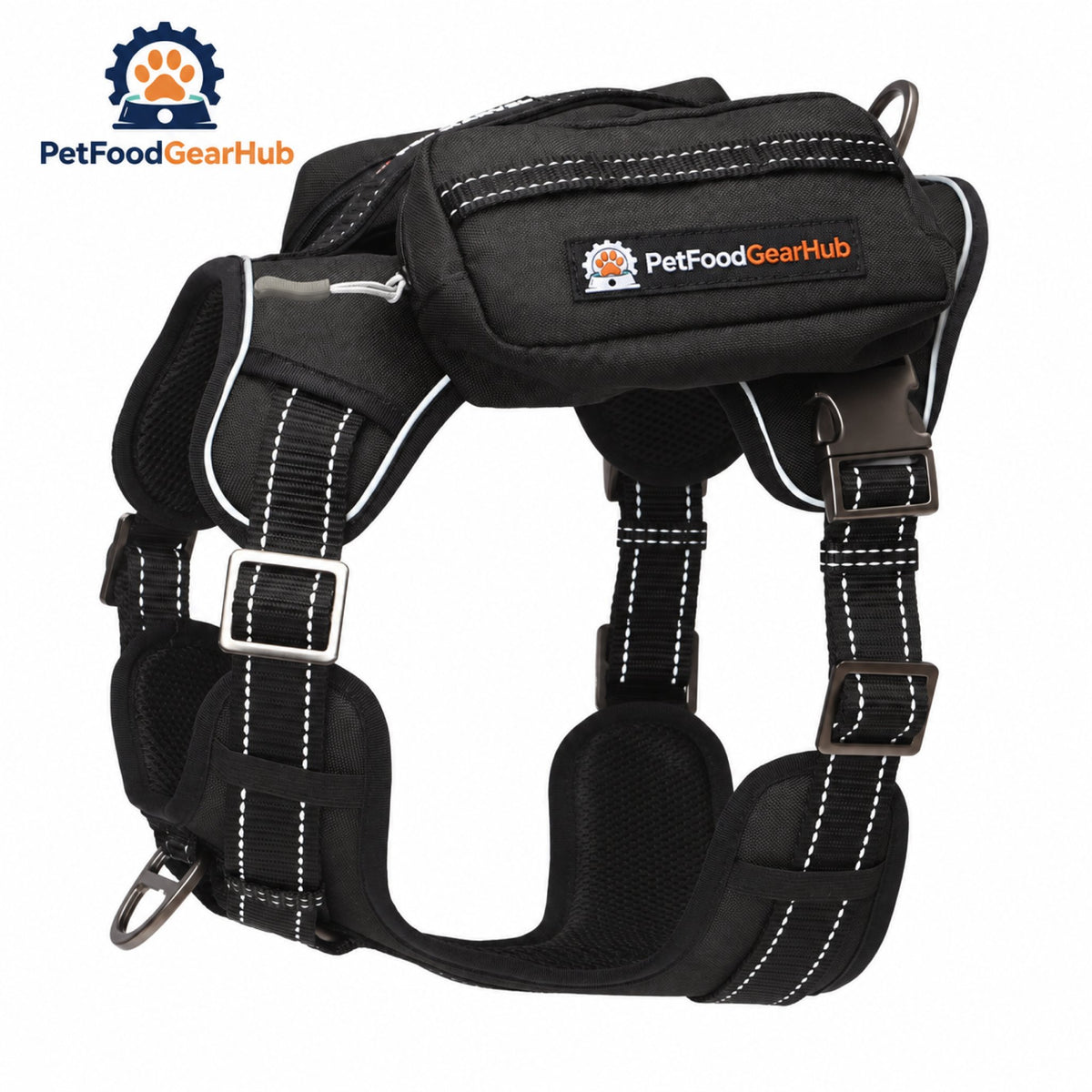PetFoodGearHub Tactical Dog Harness with Removable Pockets - Black harness with pockets