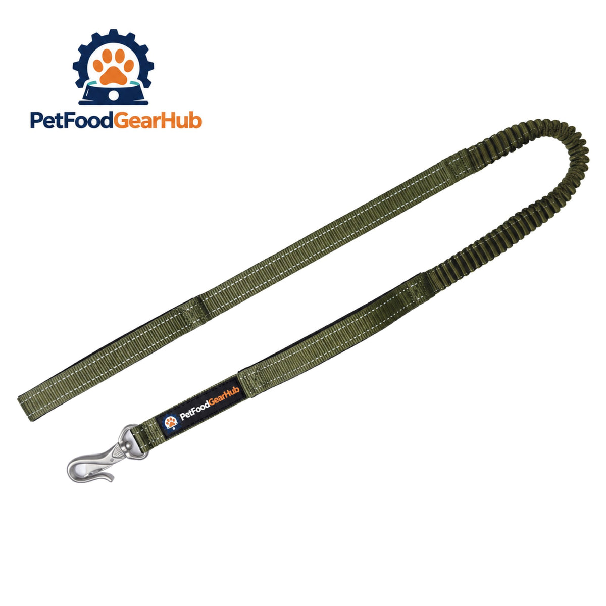 PetFoodGearHub Shock-Absorbing Dog Leash with Two Handles - Army green leash