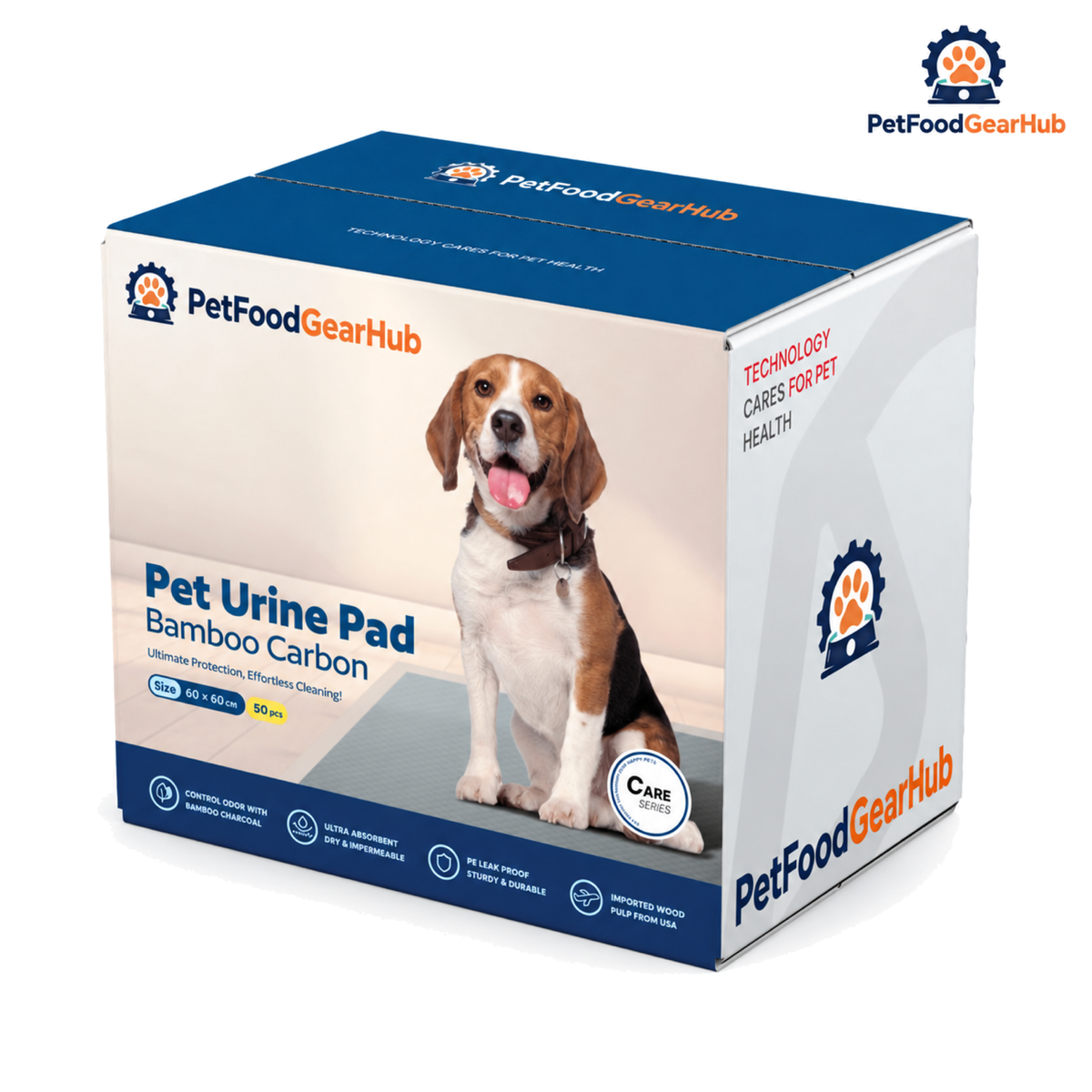 PetFoodGearHub Bamboo Charcoal Pet Training Pads, 50 Count - Training pad packaging
