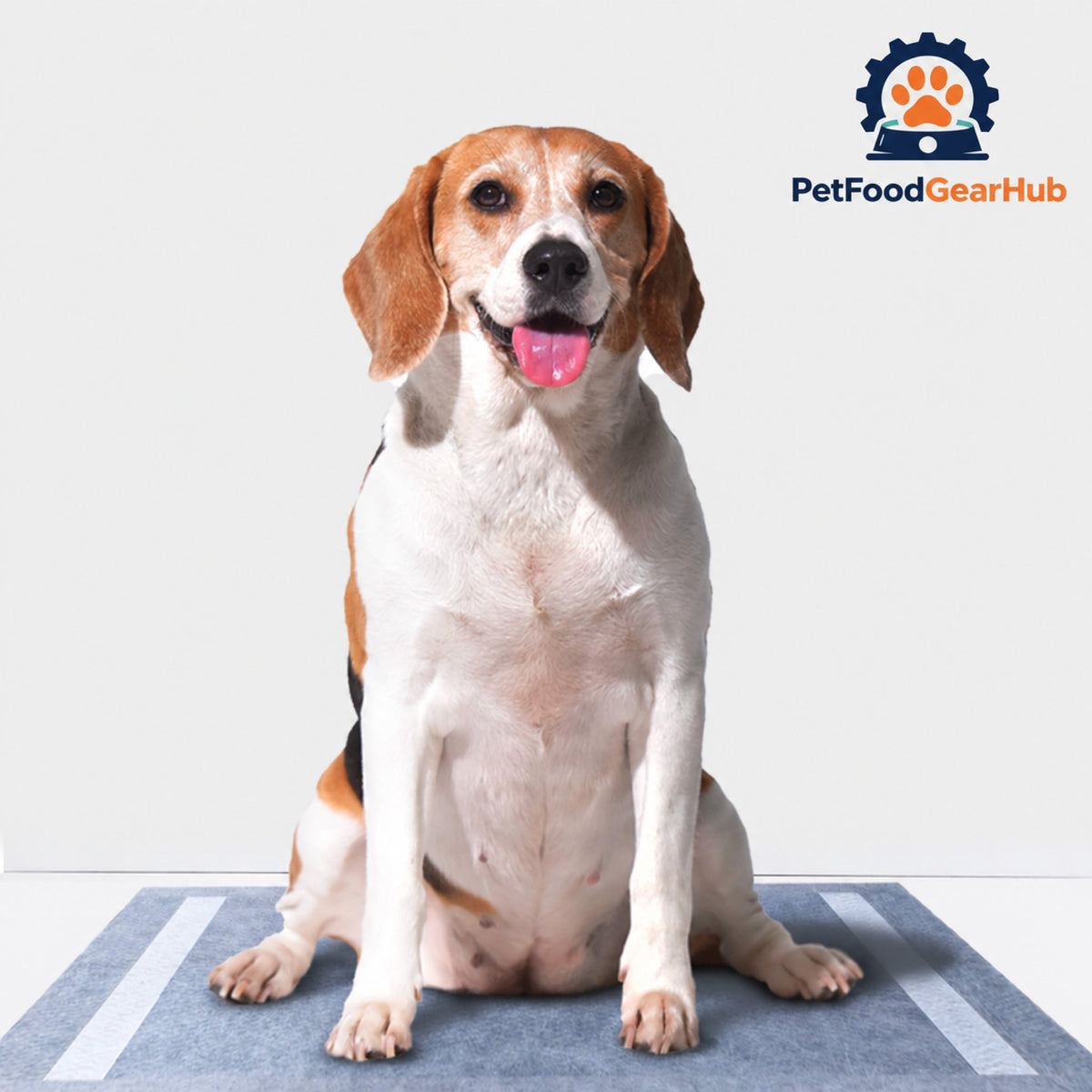 PetFoodGearHub Bamboo Charcoal Pet Training Pads, 50 Count - Dog sitting on the training pad