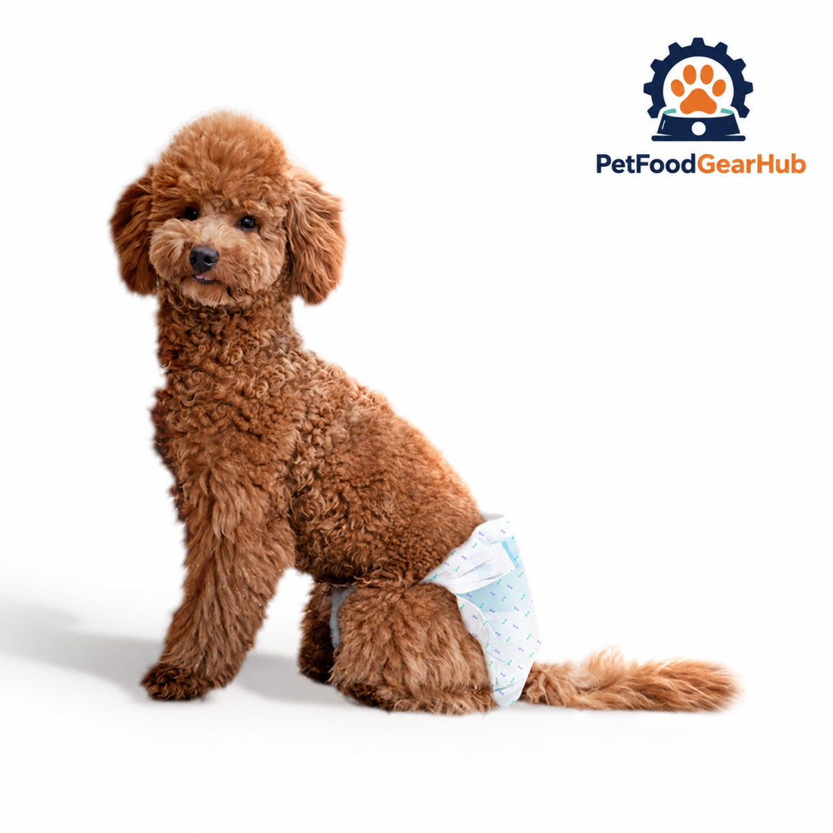 PetFoodGearHub Disposable Female Dog Diapers, XS, 14 Count - Dog wearing the diaper