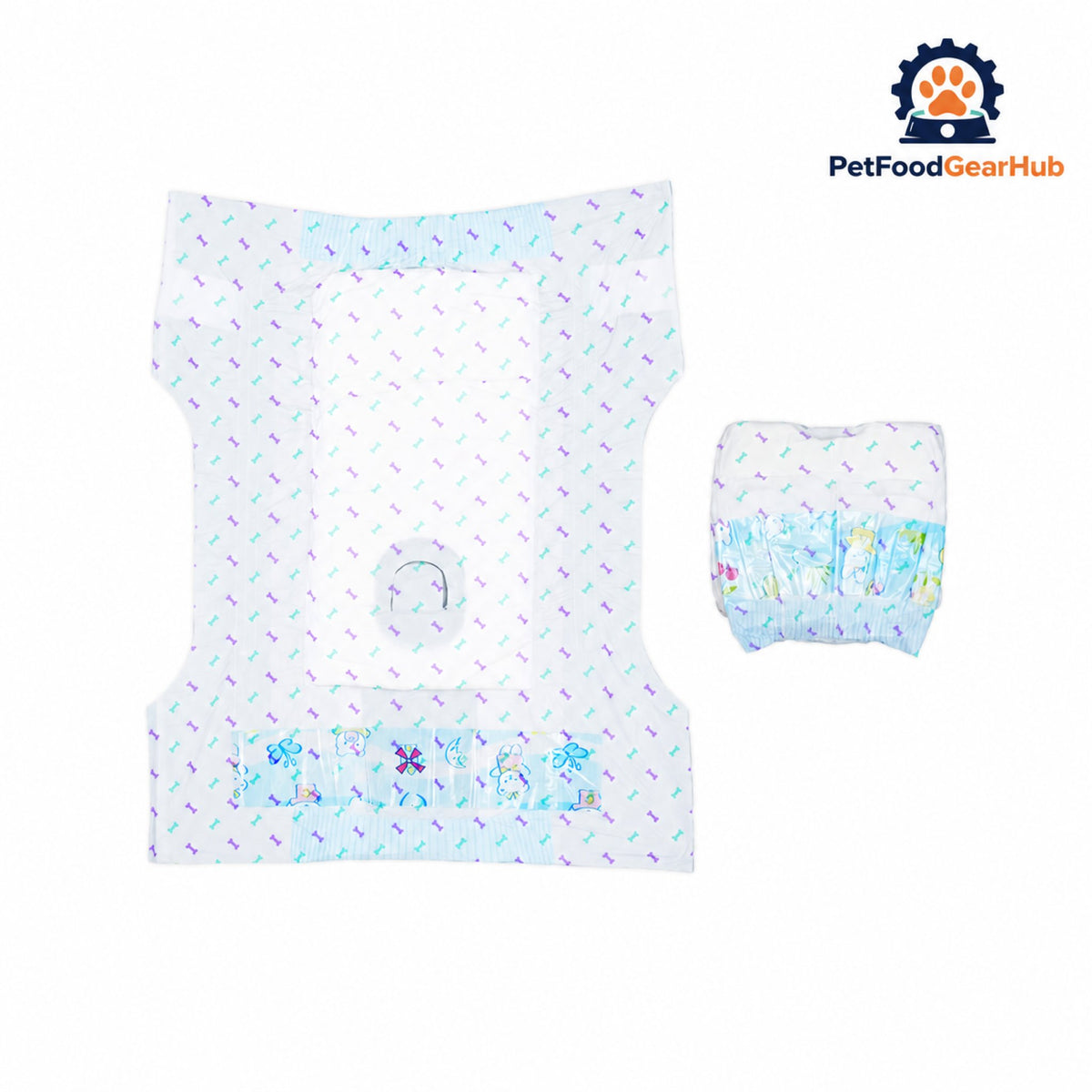 PetFoodGearHub Disposable Female Dog Diapers, XS, 14 Count - Diaper shape and printed pattern