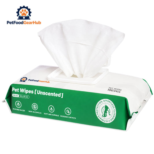 PetFoodGearHub Pet Grooming Wipes with Aloe Vera, 8 x 9 in - Wipes packaging