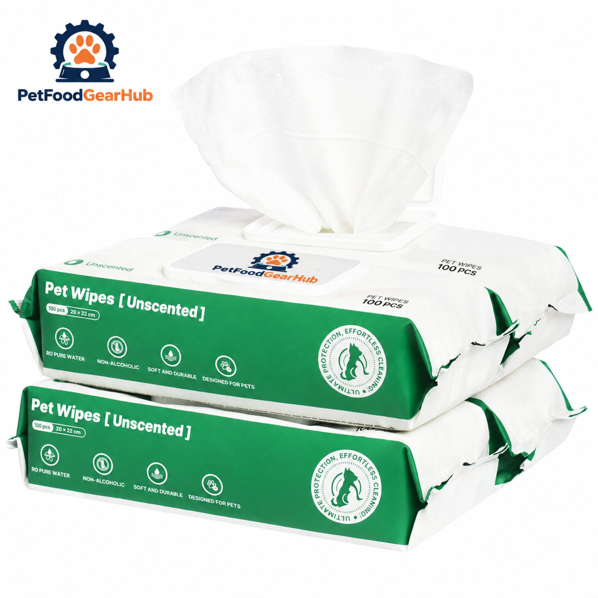PetFoodGearHub Pet Grooming Wipes with Aloe Vera, 8 x 9 in - Four packs of wipes
