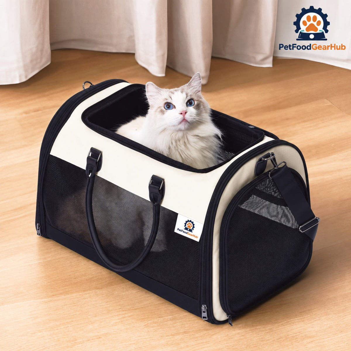 PetFoodGearHub Soft-Sided Cat Carrier with Mesh Panels - Carrier top view