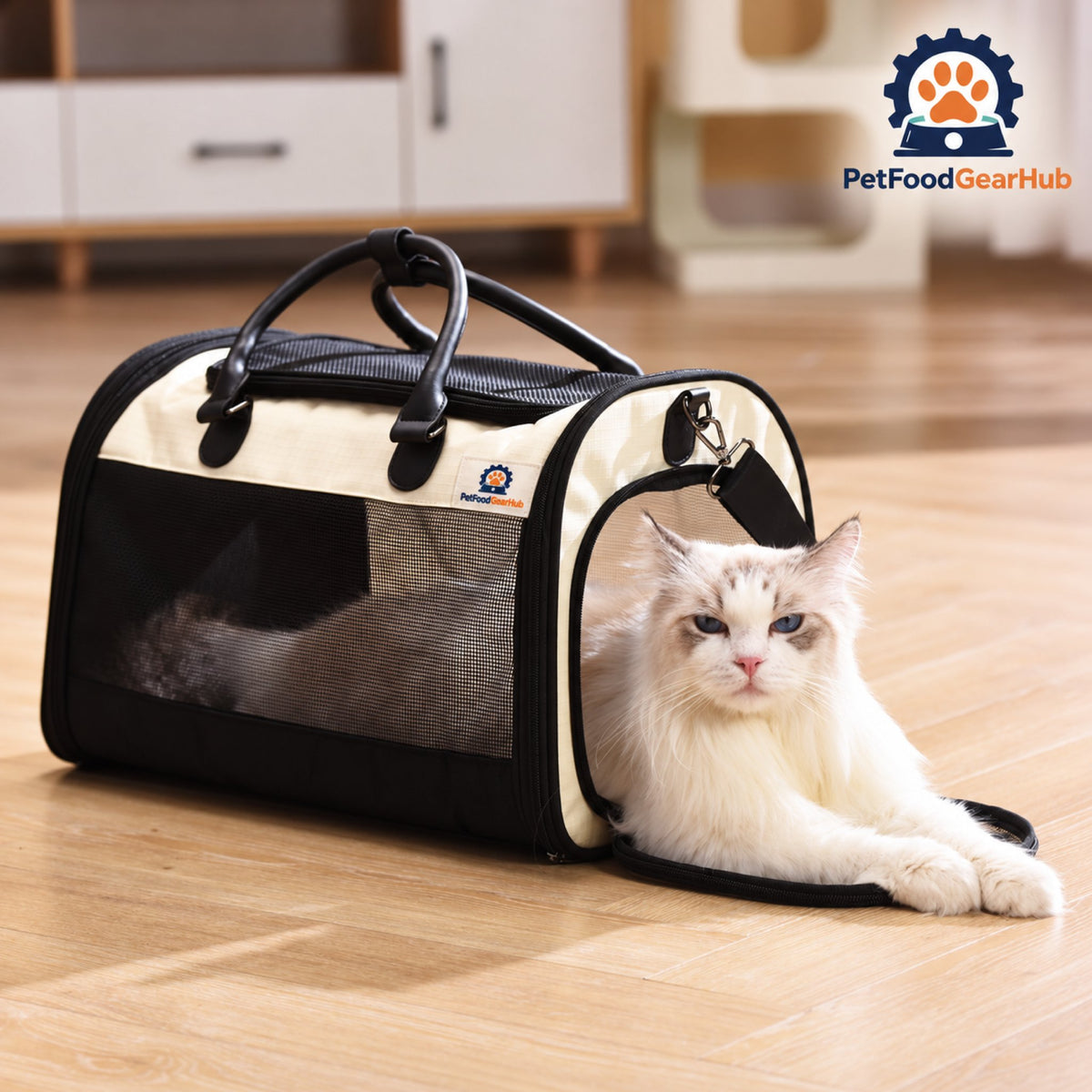 PetFoodGearHub Soft-Sided Cat Carrier with Mesh Panels - Carrier side view