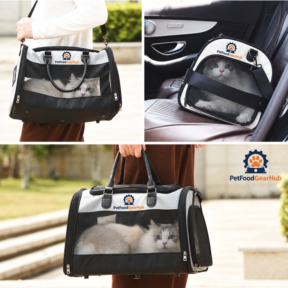 PetFoodGearHub Soft-Sided Cat Carrier with Mesh Panels - Carrier on a car seat