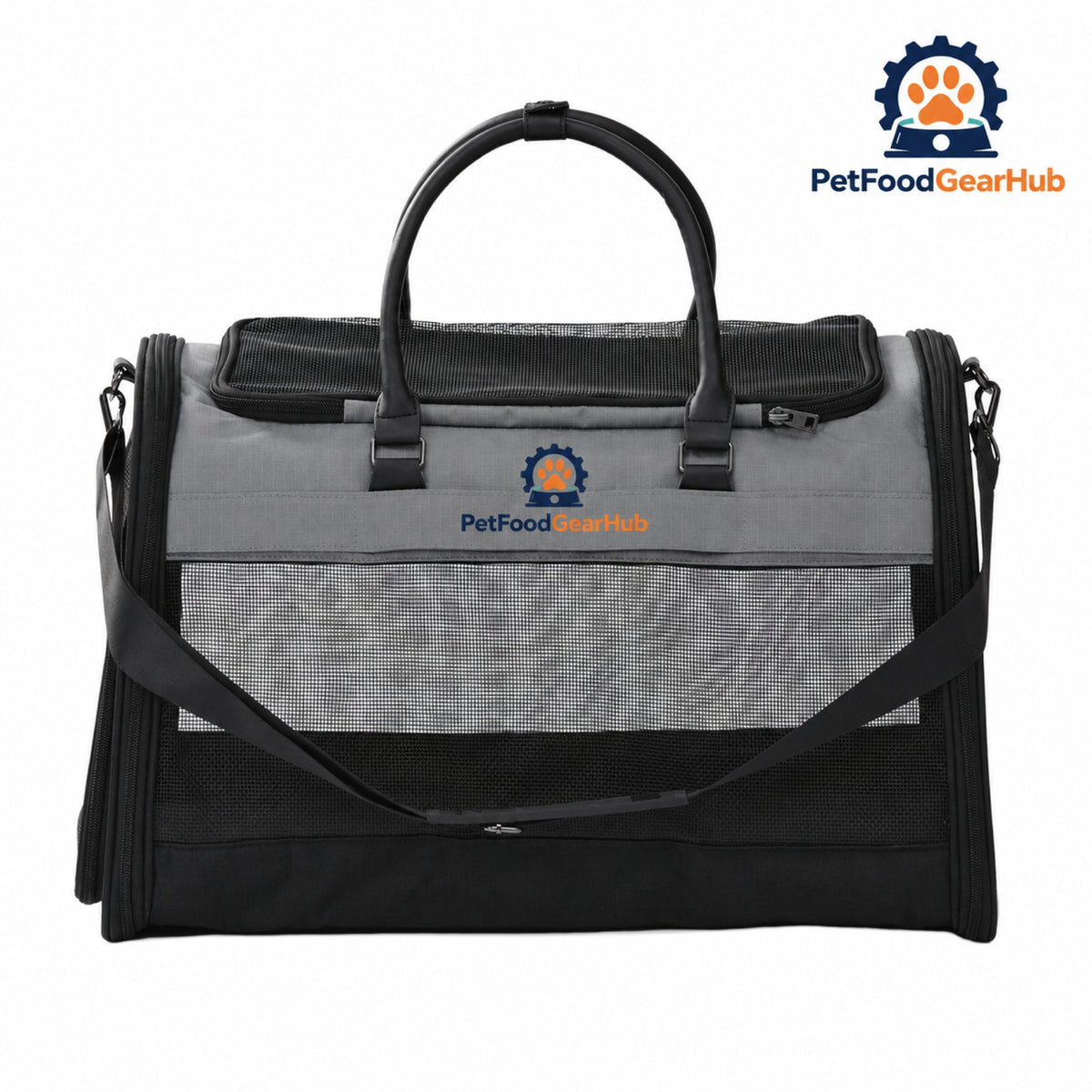 PetFoodGearHub Soft-Sided Cat Carrier with Mesh Panels - Gray carrier