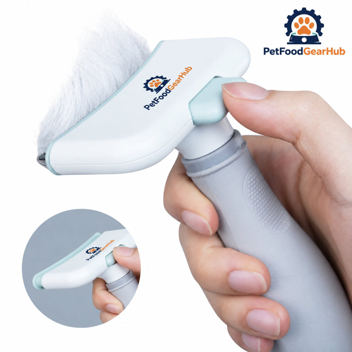 PetFoodGearHub Curved Self-Cleaning Pet Deshedding Brush - Hair release button