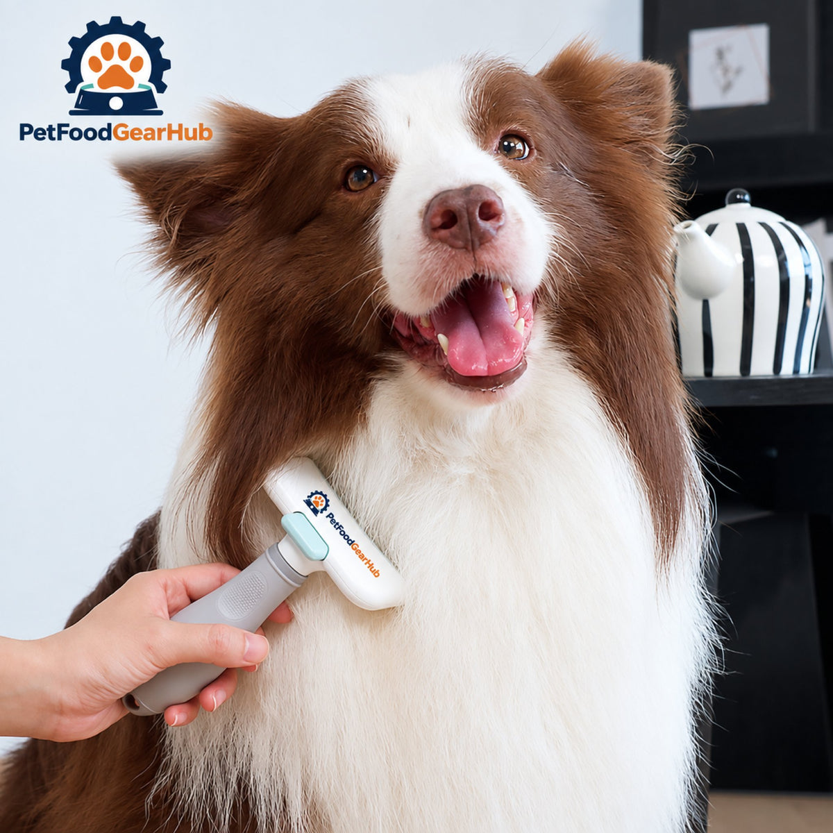 PetFoodGearHub Straight Self-Cleaning Pet Deshedding Brush - Brushing a dog