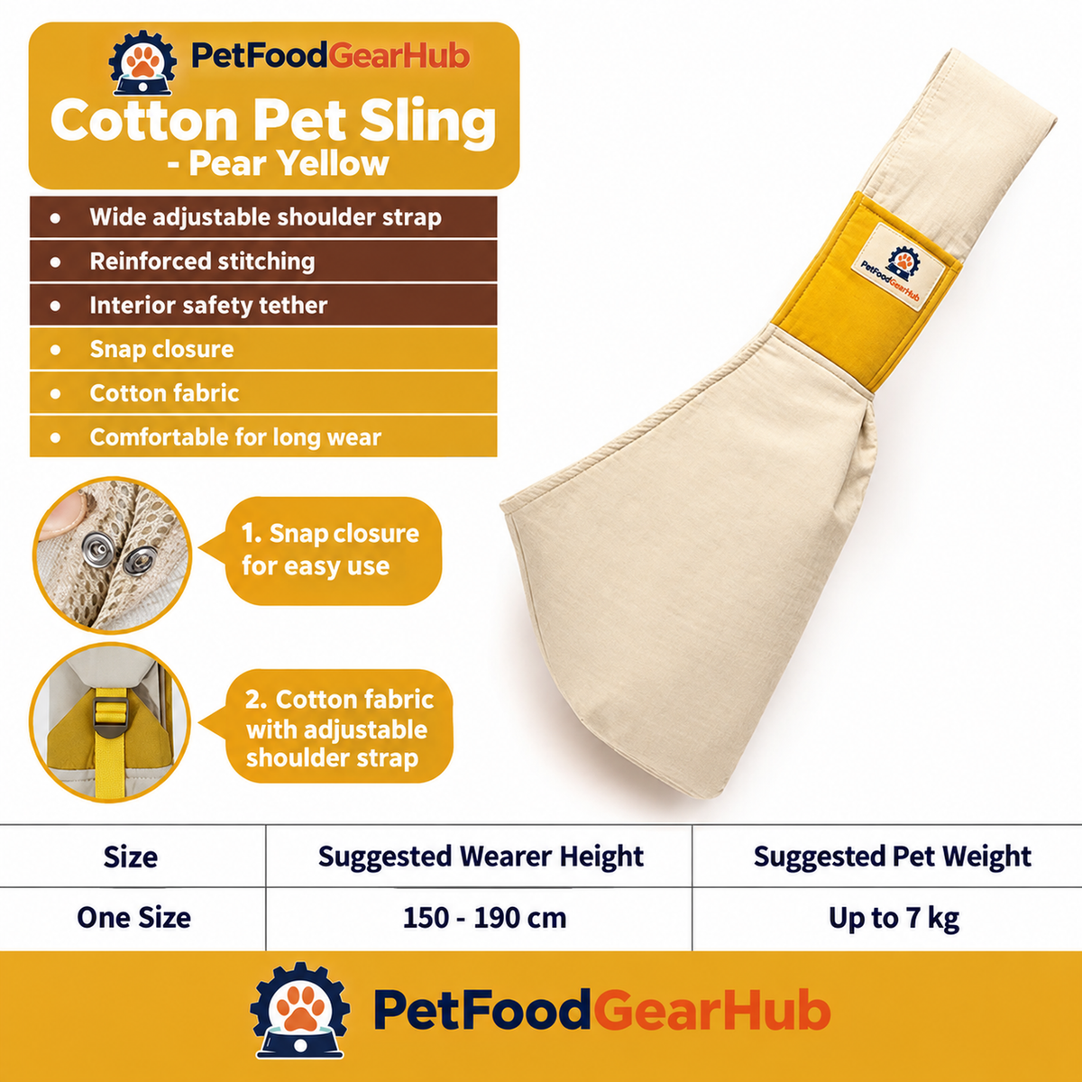 PetFoodGearHub Cotton Pet Sling - Pear Yellow - Cotton Pet Sling - Pear Yellow