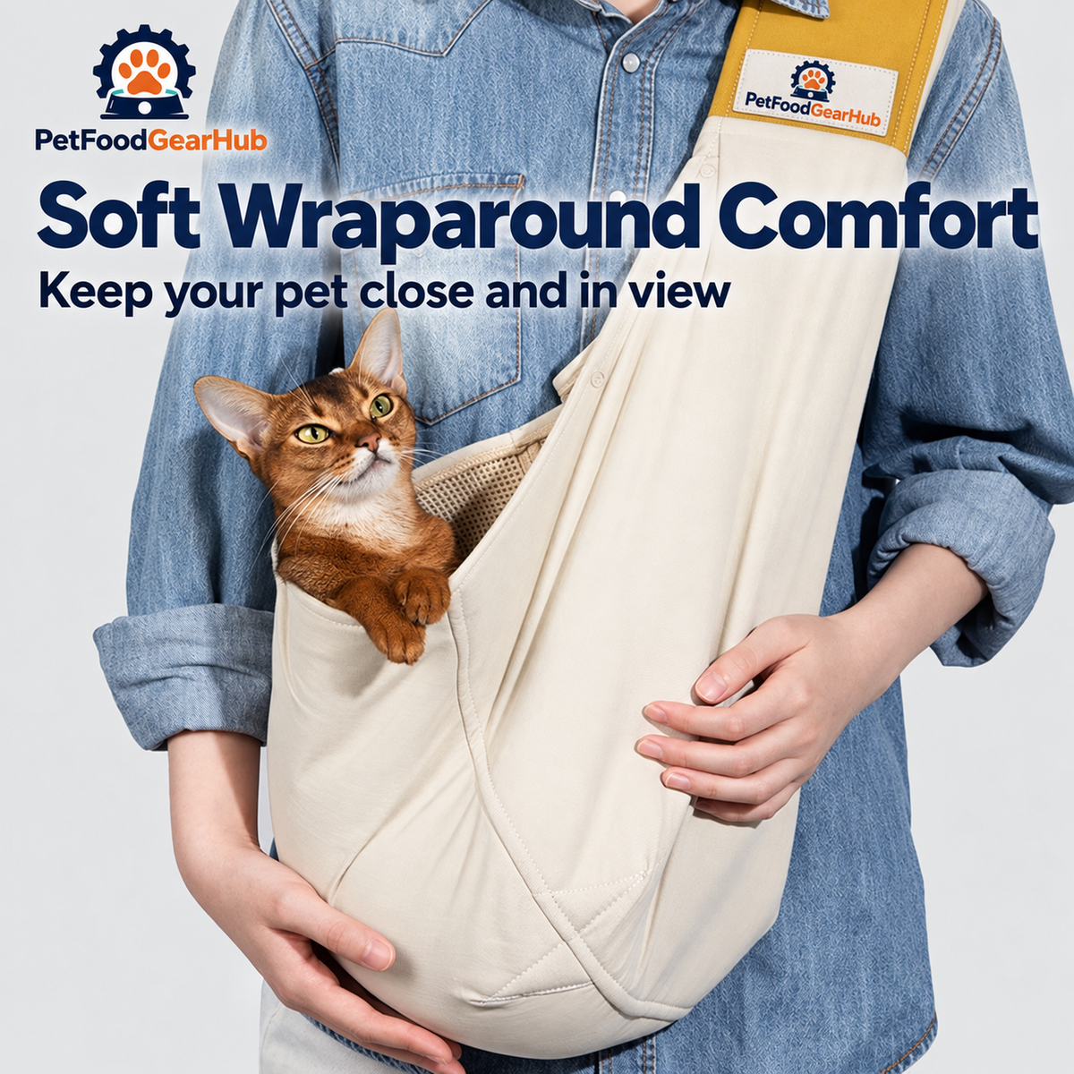 PetFoodGearHub Cotton Pet Sling - Pear Yellow - Soft Wraparound Comfort Keep your pet close and in view