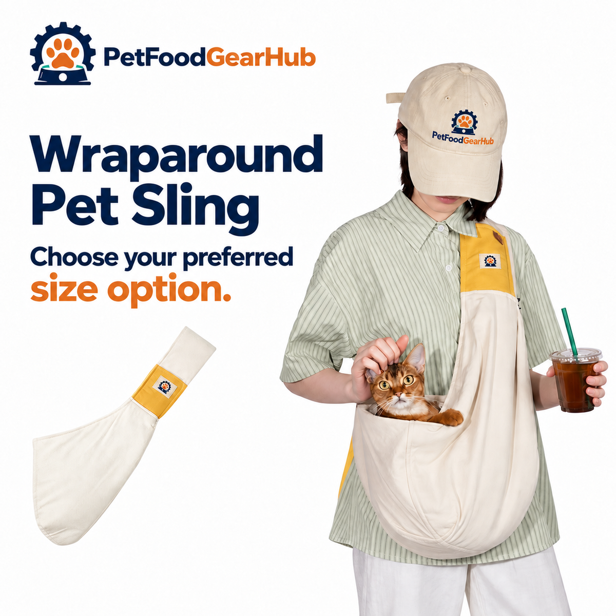 PetFoodGearHub Cotton Pet Sling - Pear Yellow - Wraparound Pet Sling