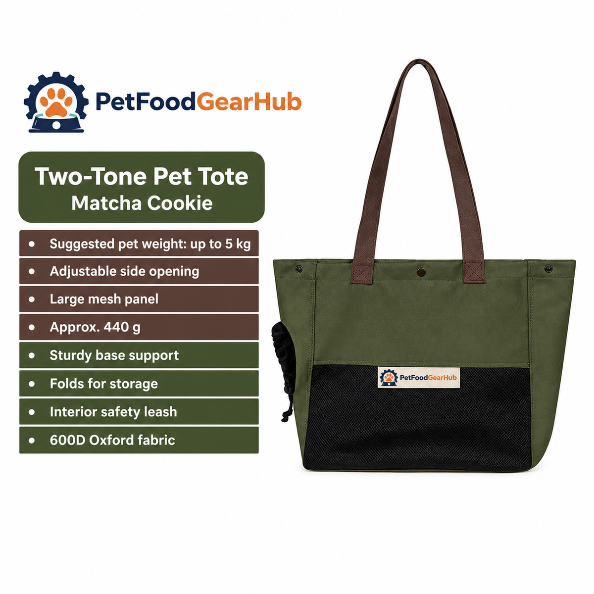 PetFoodGearHub Two-Tone Pet Tote Carrier - Two-Tone Pet Tote Matcha Cookie
