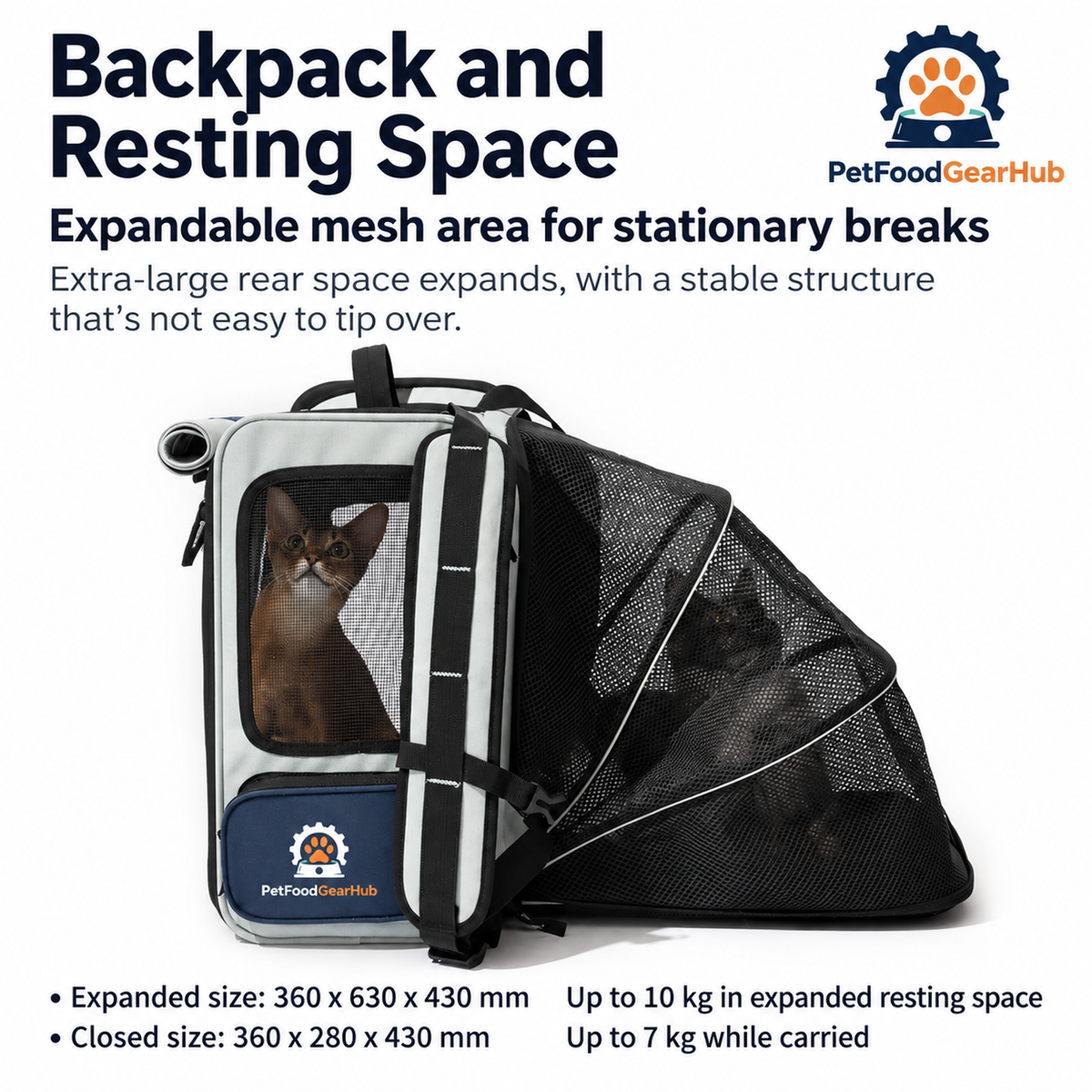 PetFoodGearHub Expandable Pet Backpack with Mesh Tent - Backpack and Resting Space