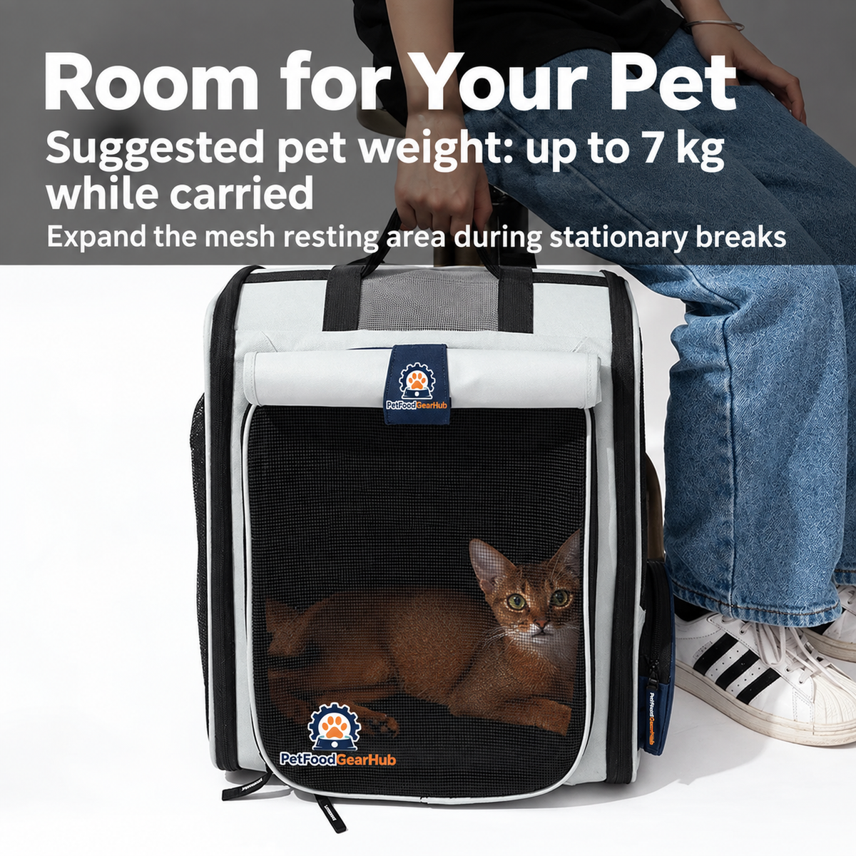 PetFoodGearHub Expandable Pet Backpack with Mesh Tent - Room for Your Pet Suggested pet weight: up to 7 kg