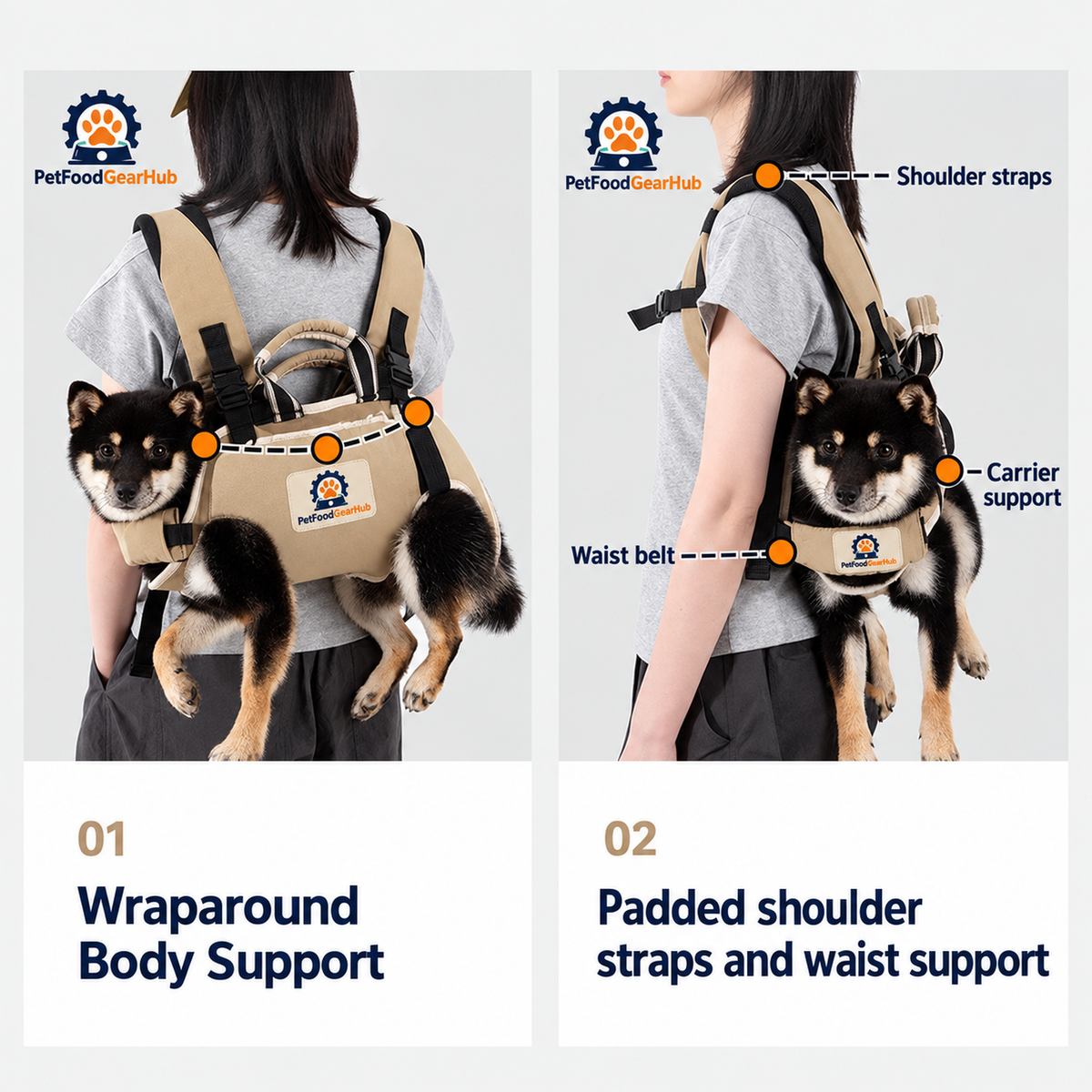 PetFoodGearHub Horizontal Dog Carrier Backpack - Terracotta Brown - Wraparound body and shoulder support