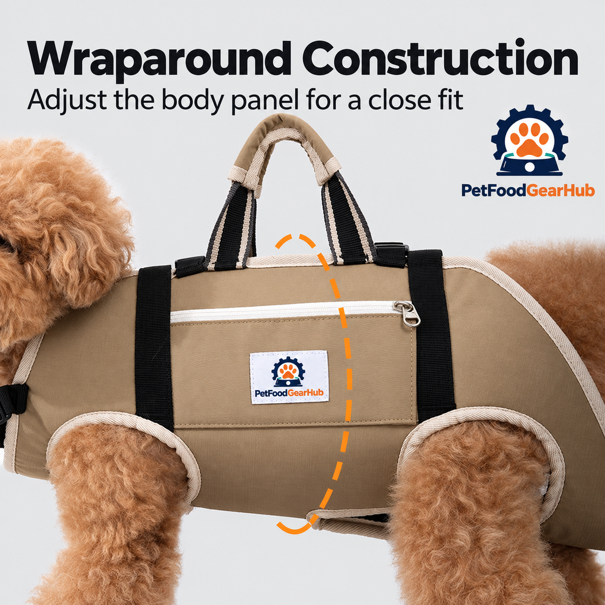 PetFoodGearHub Horizontal Dog Carrier Backpack - Terracotta Brown - Wraparound Construction Adjust the body panel for a close fit