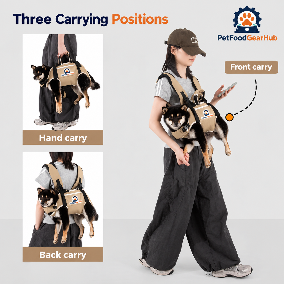PetFoodGearHub Horizontal Dog Carrier Backpack - Terracotta Brown - Three Carrying Positions Front carry