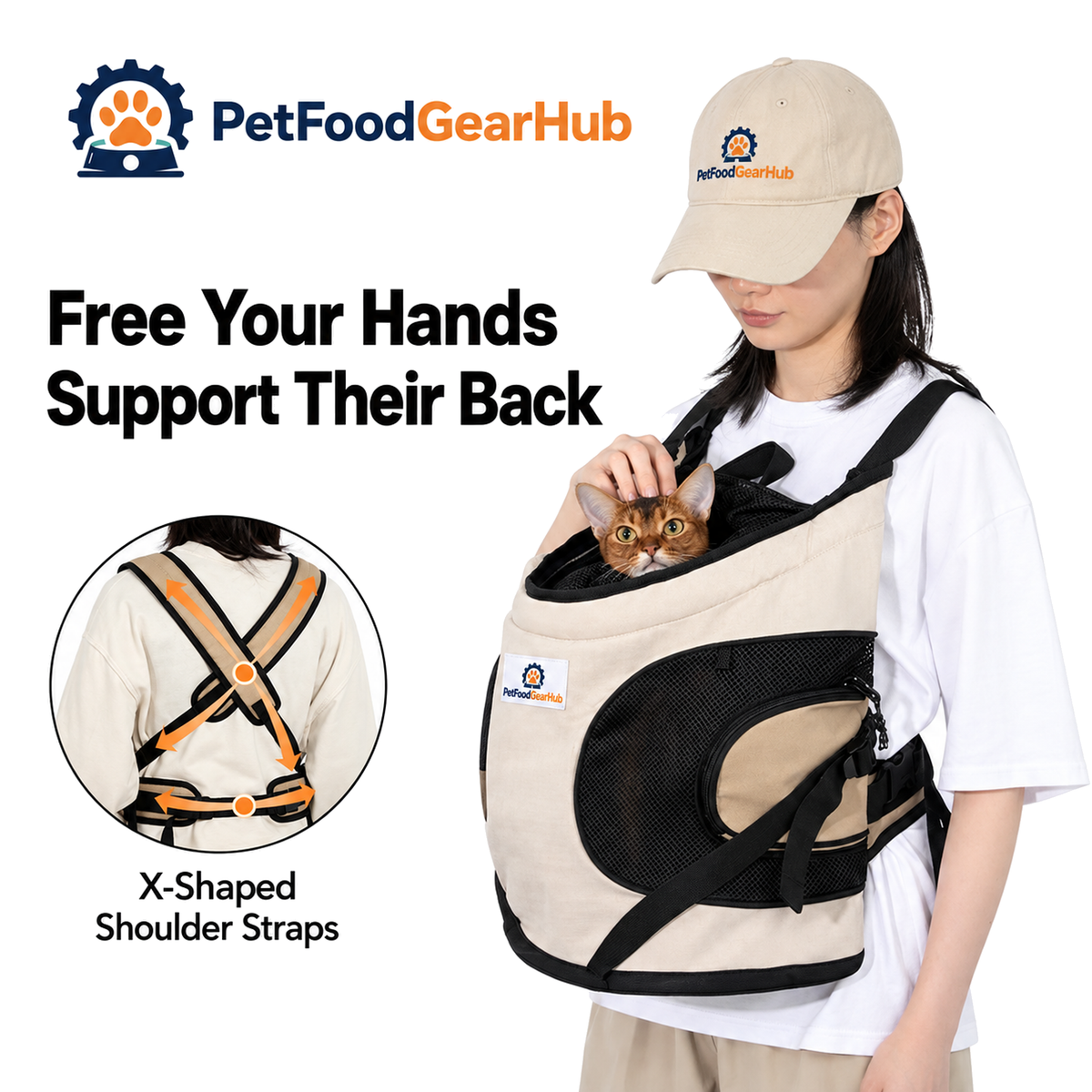 PetFoodGearHub Front Pet Carrier with Cross-Back Straps - Milk Tea Brown - Free Your Hands Support Their Back