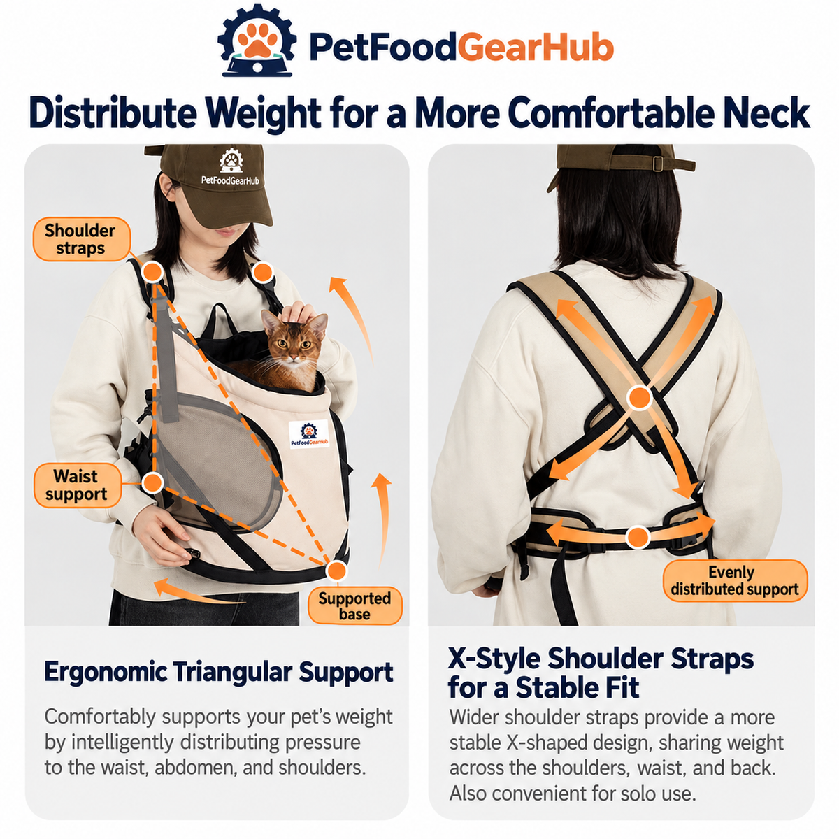 PetFoodGearHub Front Pet Carrier with Cross-Back Straps - Shoulder straps, waist support and supported base