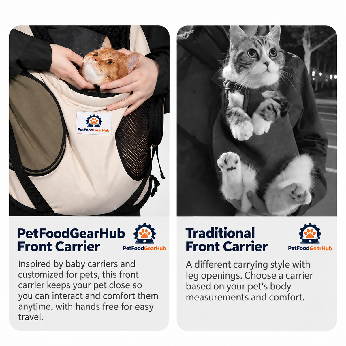 PetFoodGearHub Front Pet Carrier with Cross-Back Straps - Comparison of front carrier styles