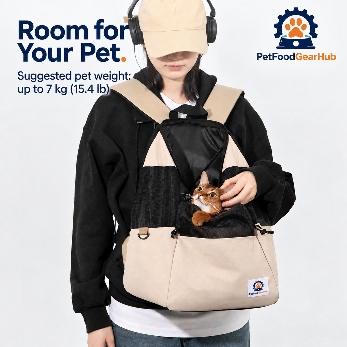PetFoodGearHub Lightweight Pet Backpack - Milk Tea Brown - Room for Your Pet.