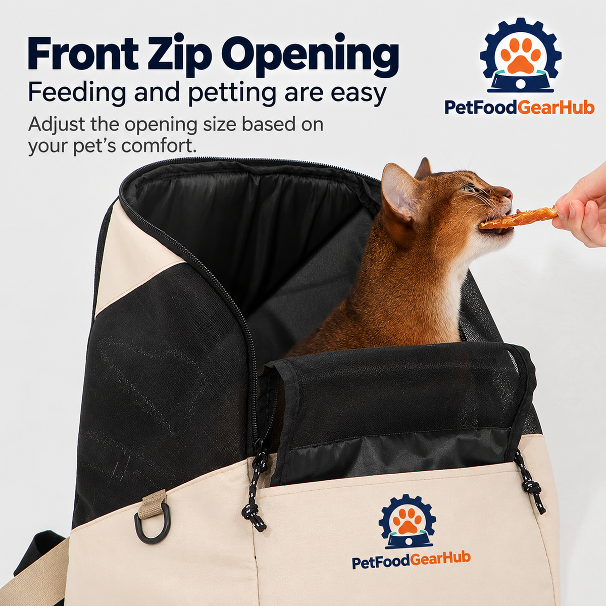 PetFoodGearHub Lightweight Pet Backpack - Milk Tea Brown - Front Zip Opening Feeding and petting are easy