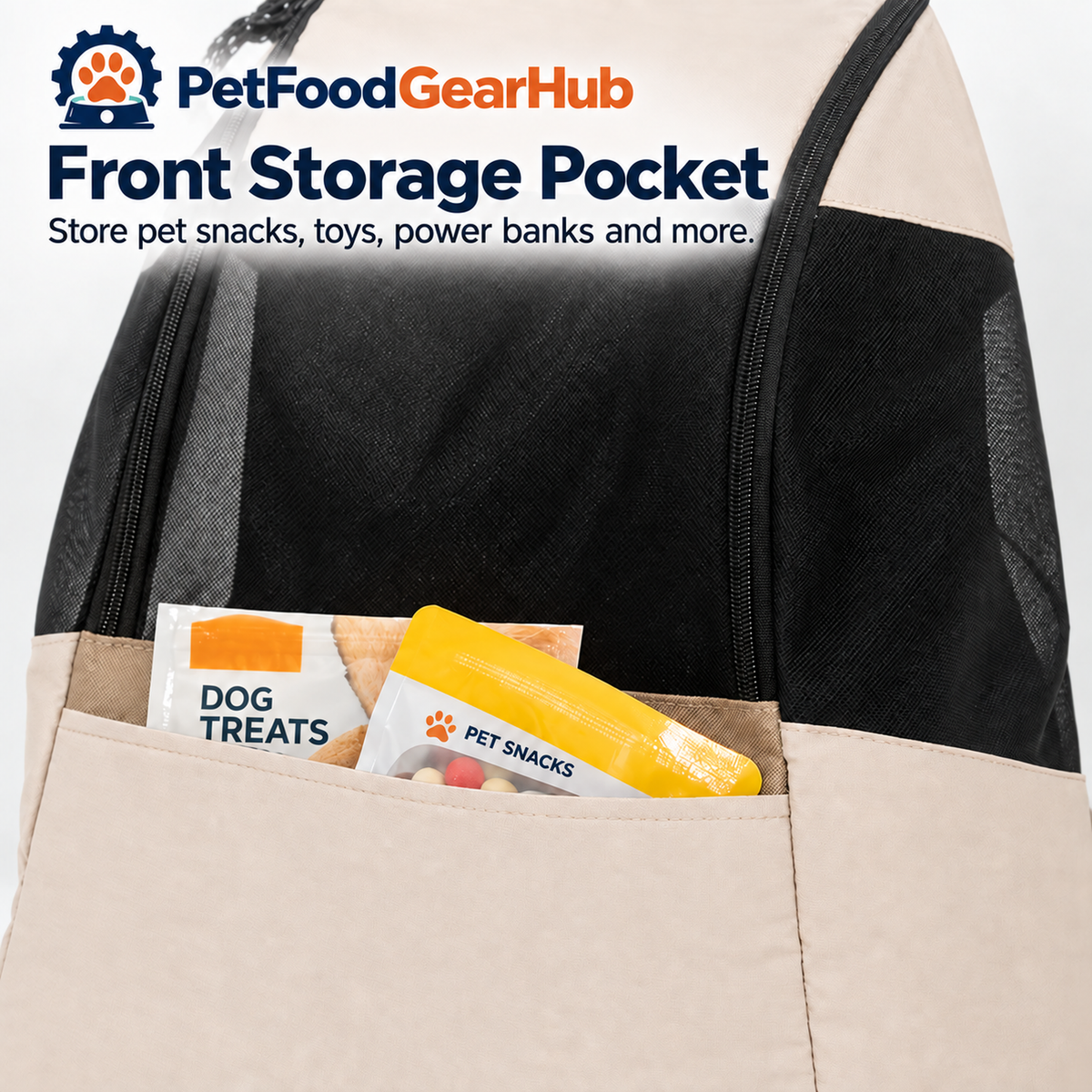 PetFoodGearHub Lightweight Pet Backpack - Front storage pocket for snacks and small essentials