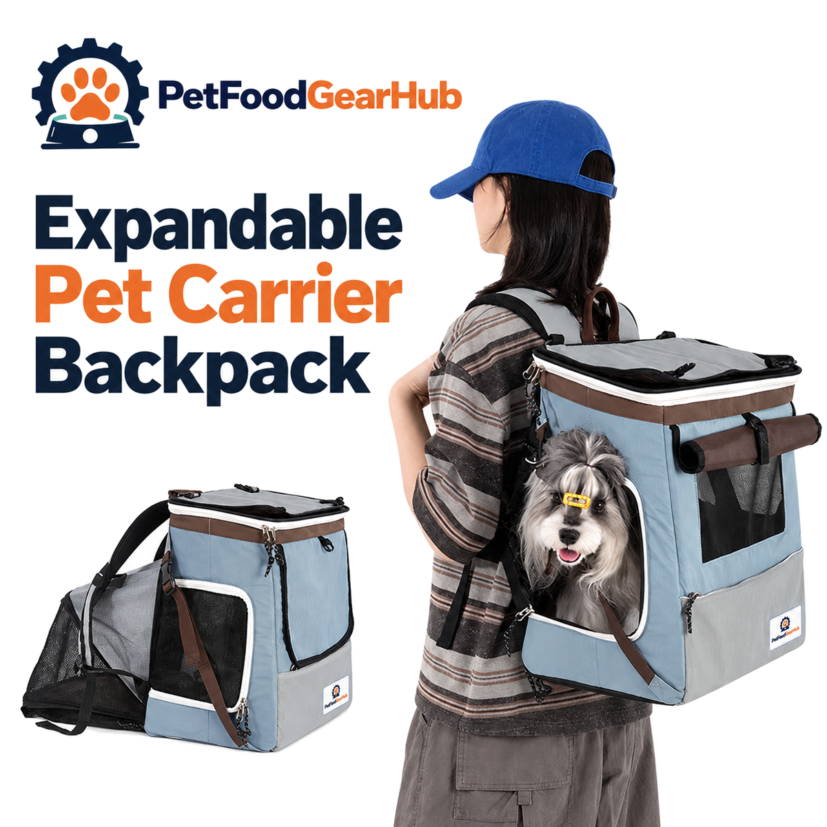 PetFoodGearHub Expandable Pet Backpack with Optional Trolley - Iceland Blue - Expandable Pet Carrier