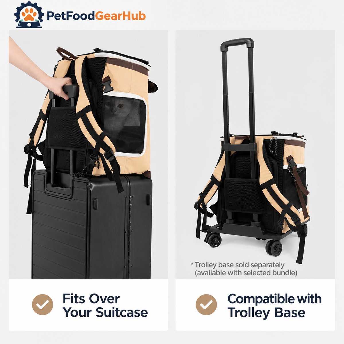 PetFoodGearHub Expandable Pet Backpack with Optional Trolley - Fits Over Your Suitcase