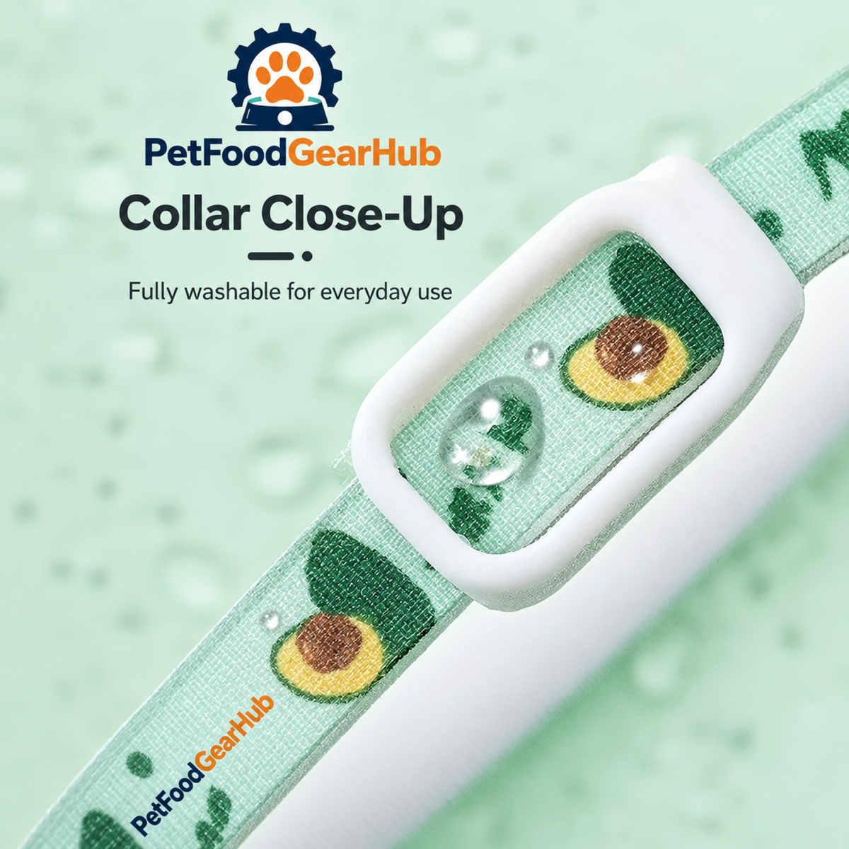 PetFoodGearHub pet collar buckle and fabric strap close-up