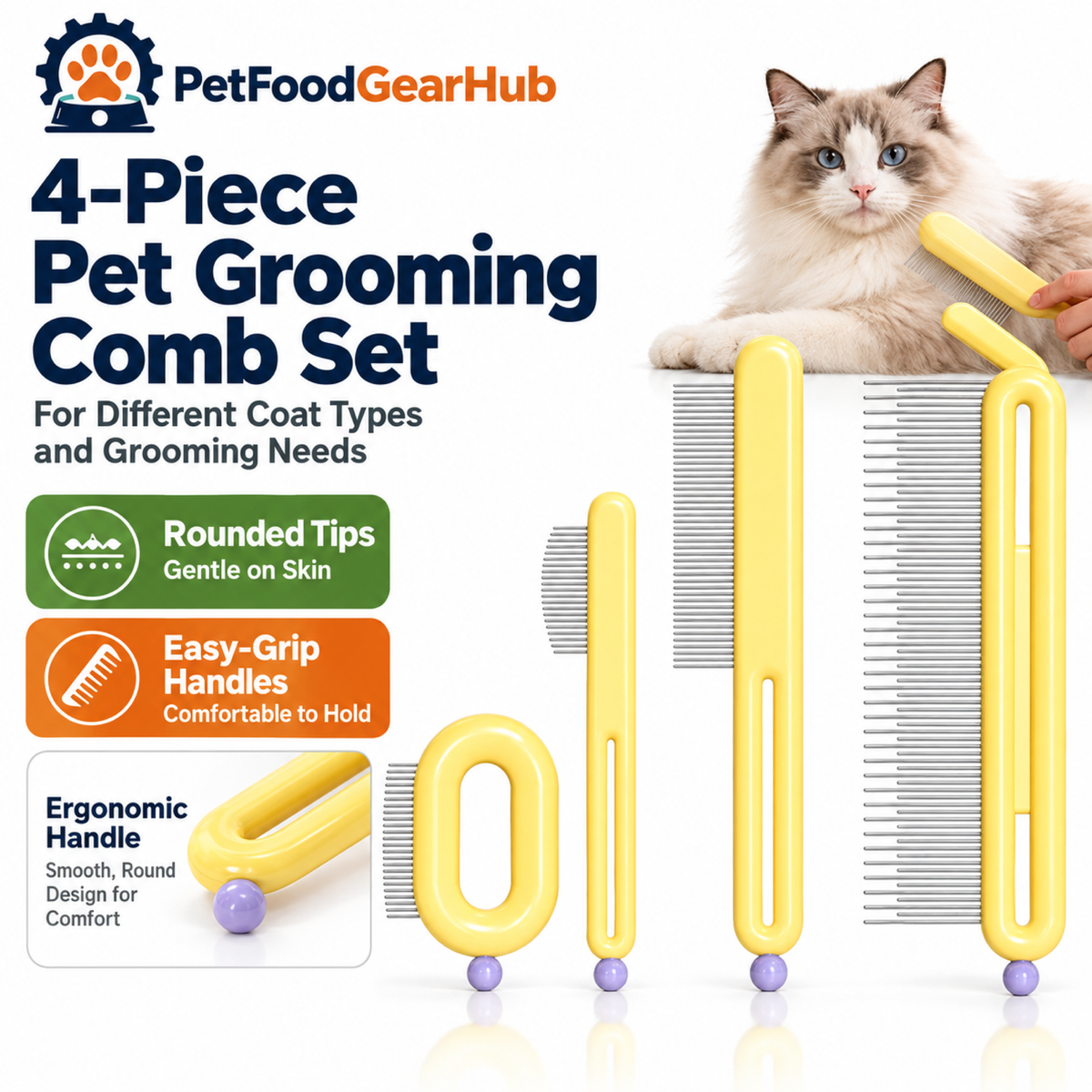 PetFoodGearHub 4-Piece Pet Grooming Comb Set