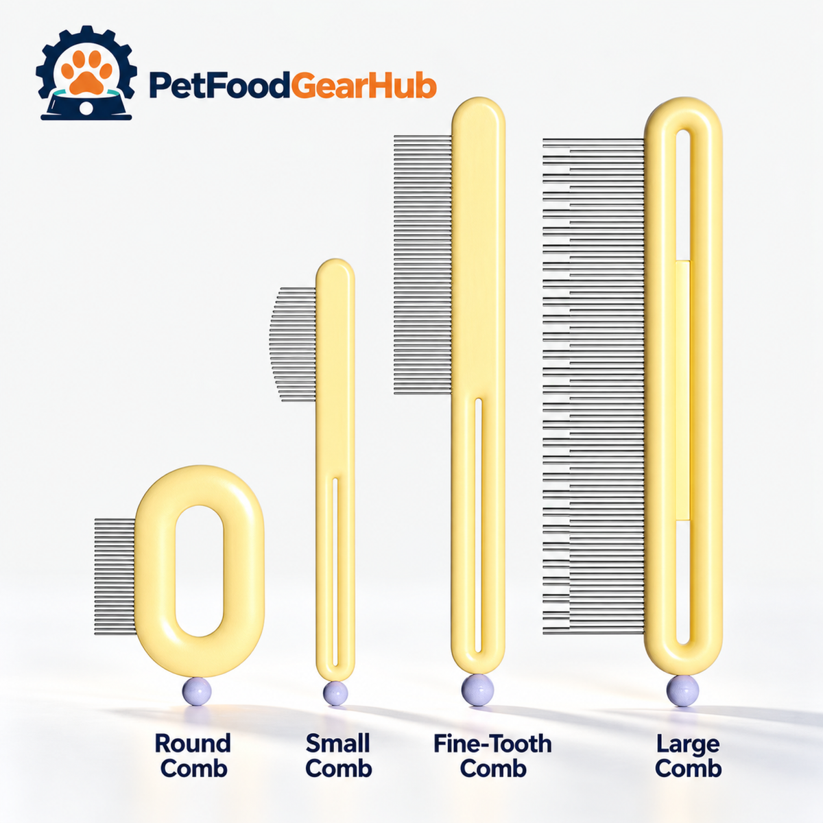PetFoodGearHub 4-Piece Set: Round Comb; Small Comb; Fine-Tooth Comb; Large Comb