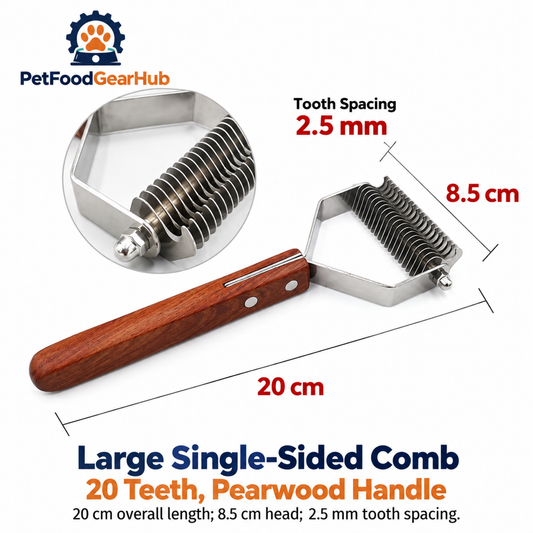 PetFoodGearHub Large Single-Sided Comb, 20 Teeth, Pearwood Handle