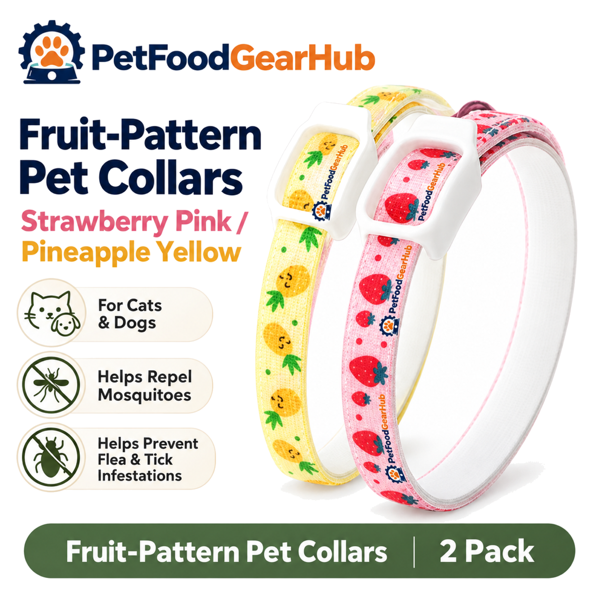 PetFoodGearHub pineapple strawberry pet collars