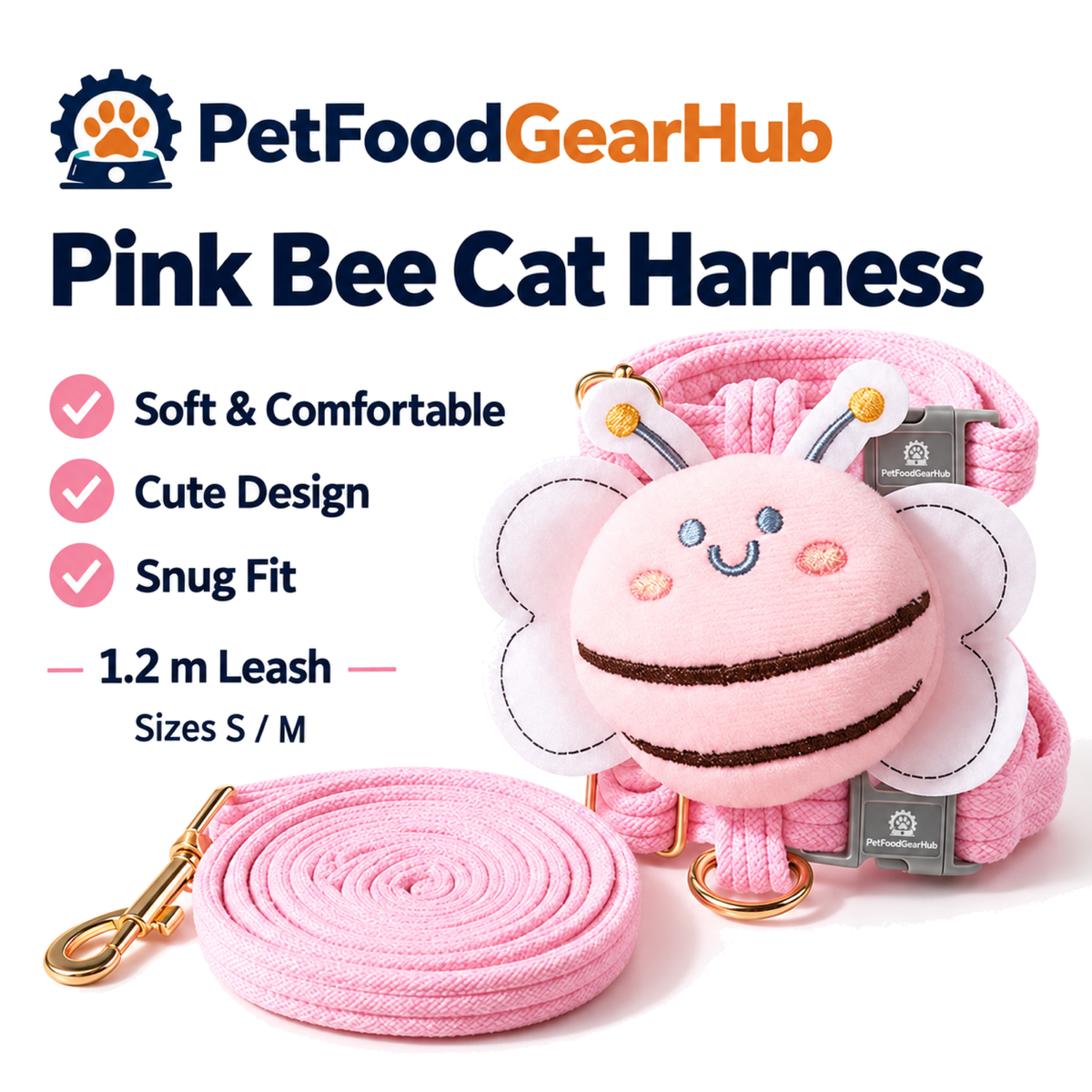 PetFoodGearHub pink bee cat harness