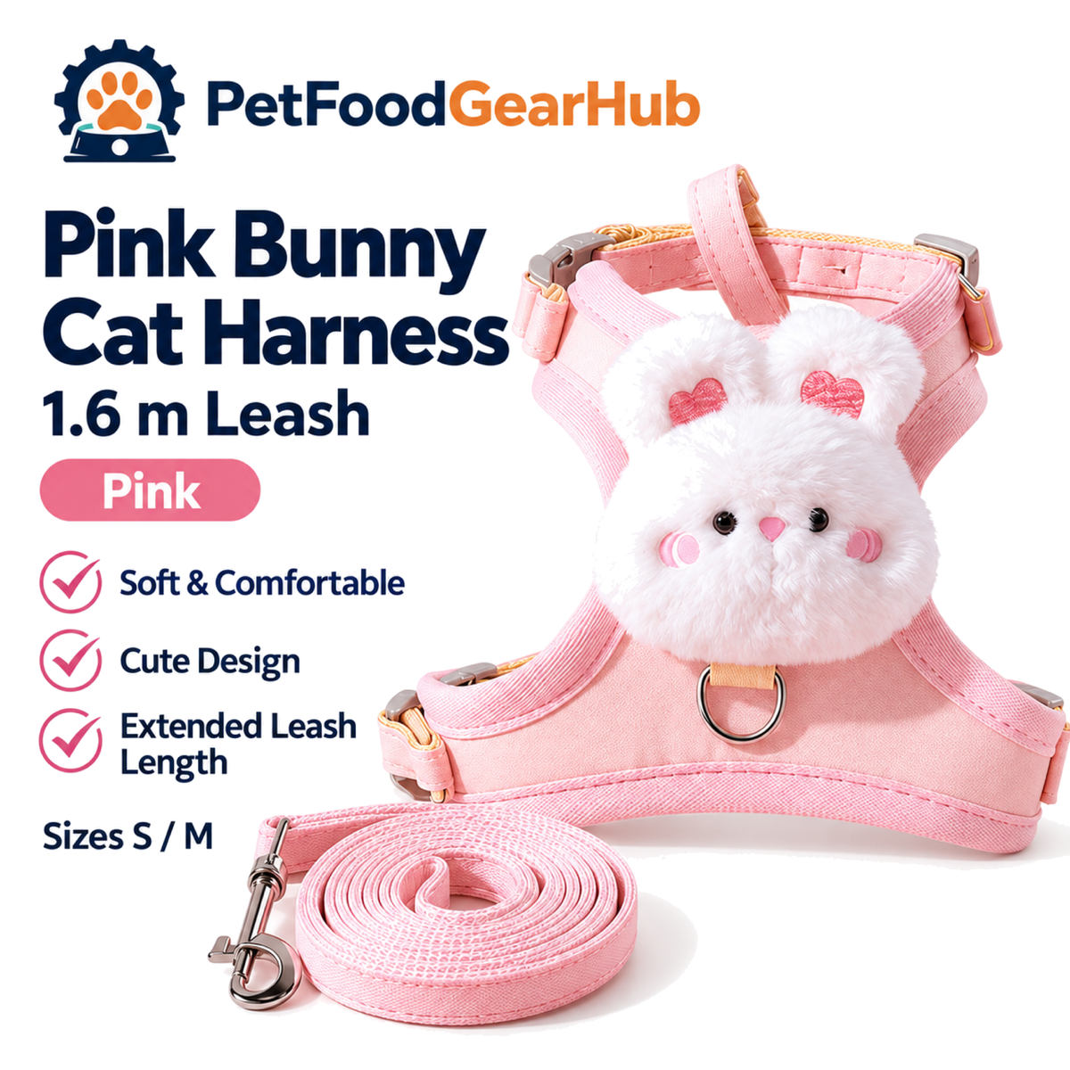 PetFoodGearHub pink bunny cat harness 1 6m