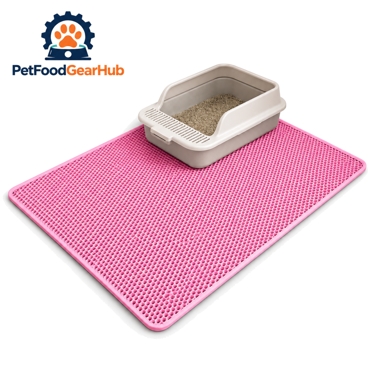 PetFoodGearHub pink honeycomb cat litter mat