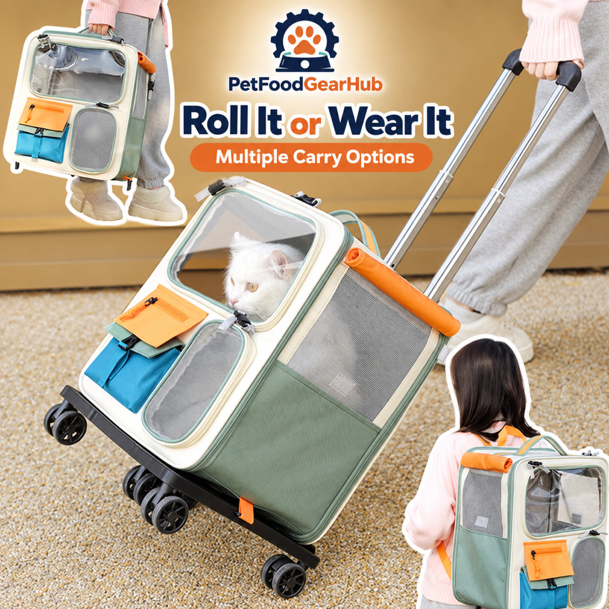 PetFoodGearHub Rolling Pet Carrier with Telescoping Handle - product details