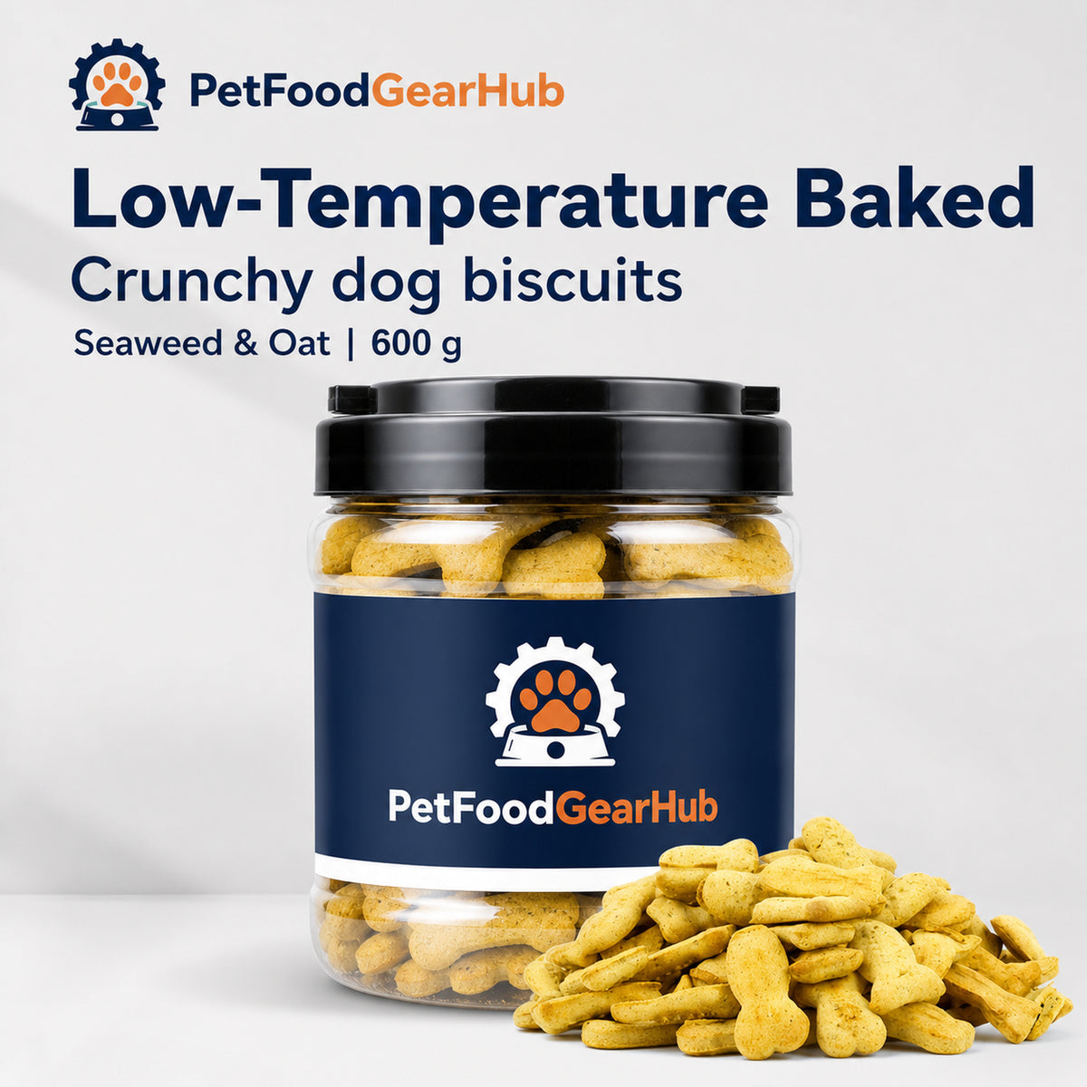 Low-temperature baked seaweed and oat dog biscuits
