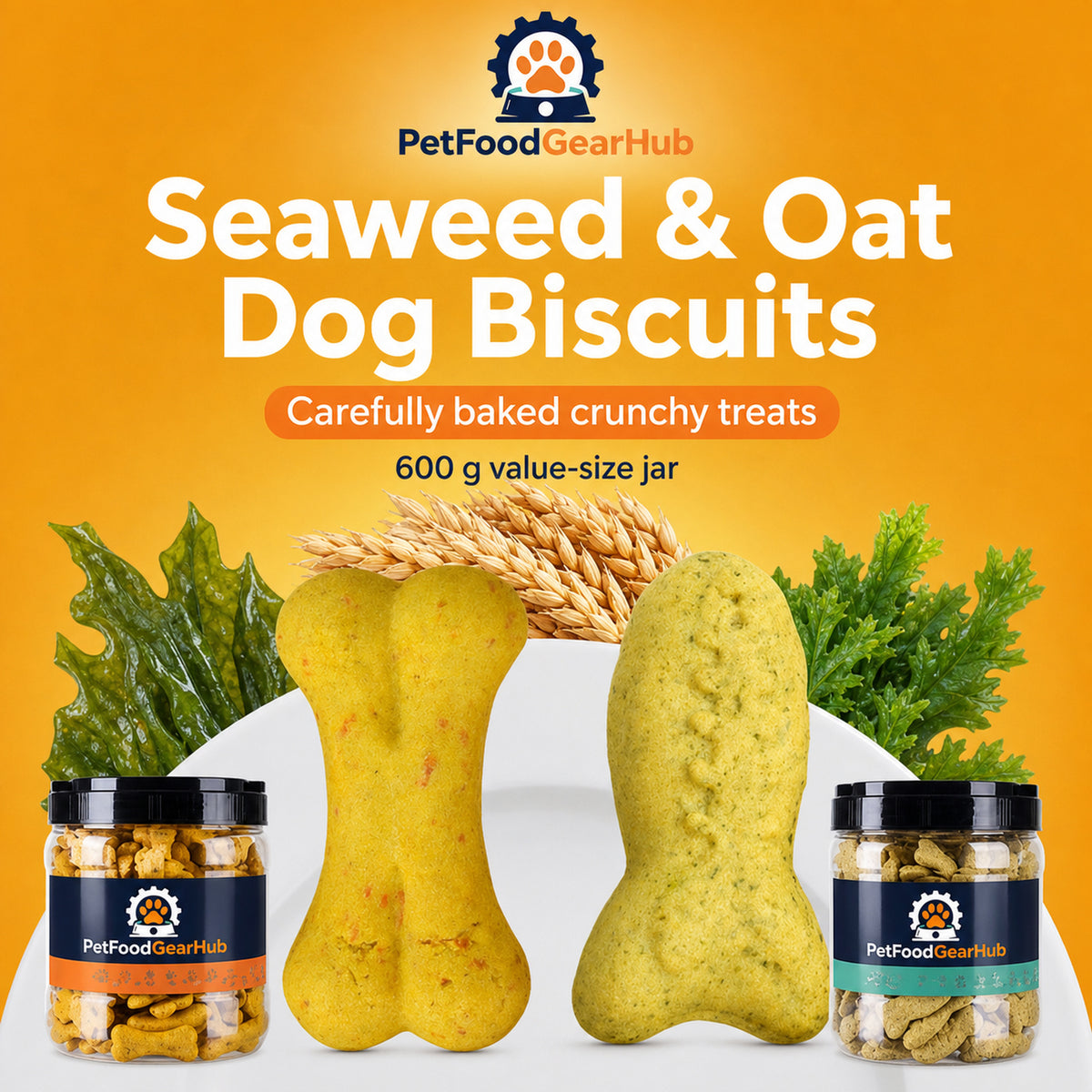 Seaweed and oat bone-shaped dog biscuits