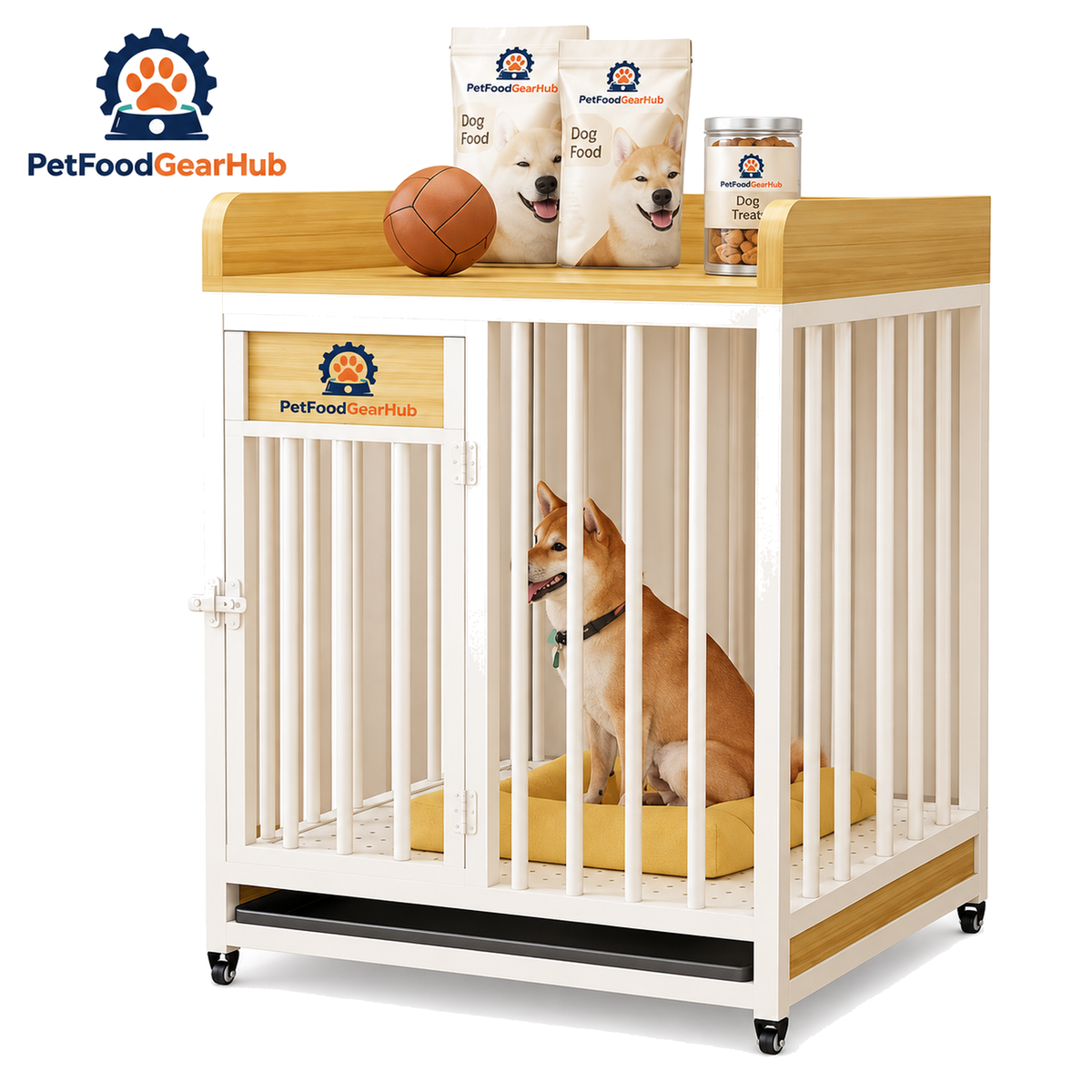 PetFoodGearHub Dog Crate with Storage Shelf,  White - product view