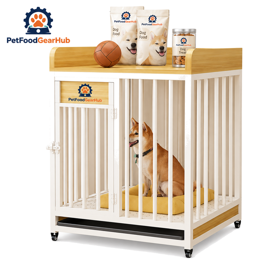 PetFoodGearHub Dog Crate with Storage Shelf,  White - product view