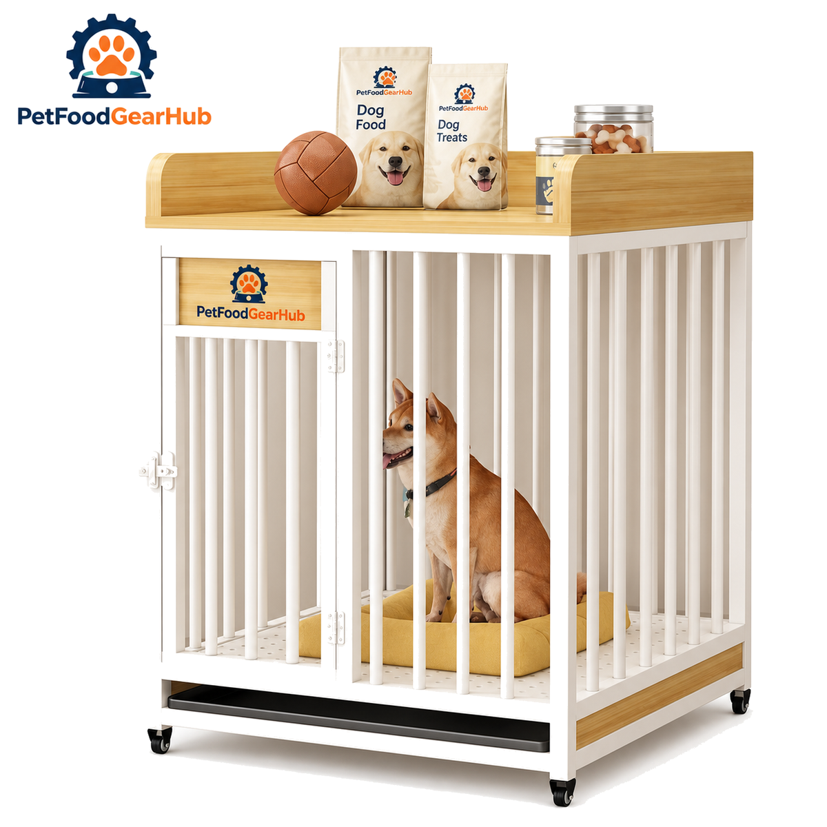 PetFoodGearHub Dog Crate with Storage Shelf,  White - product view