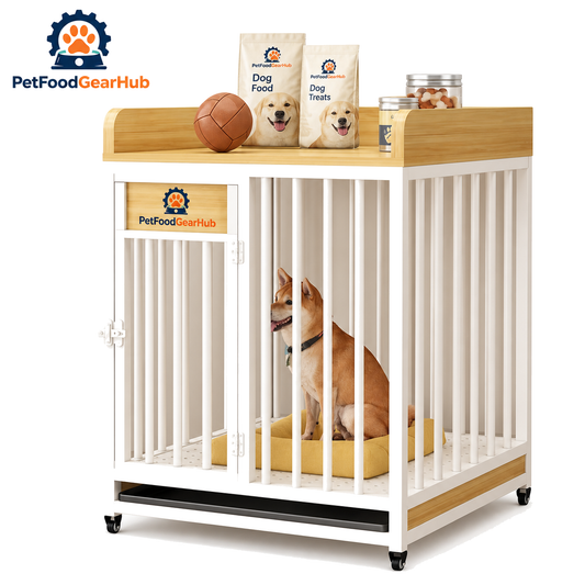 PetFoodGearHub Dog Crate with Storage Shelf,  White - product view